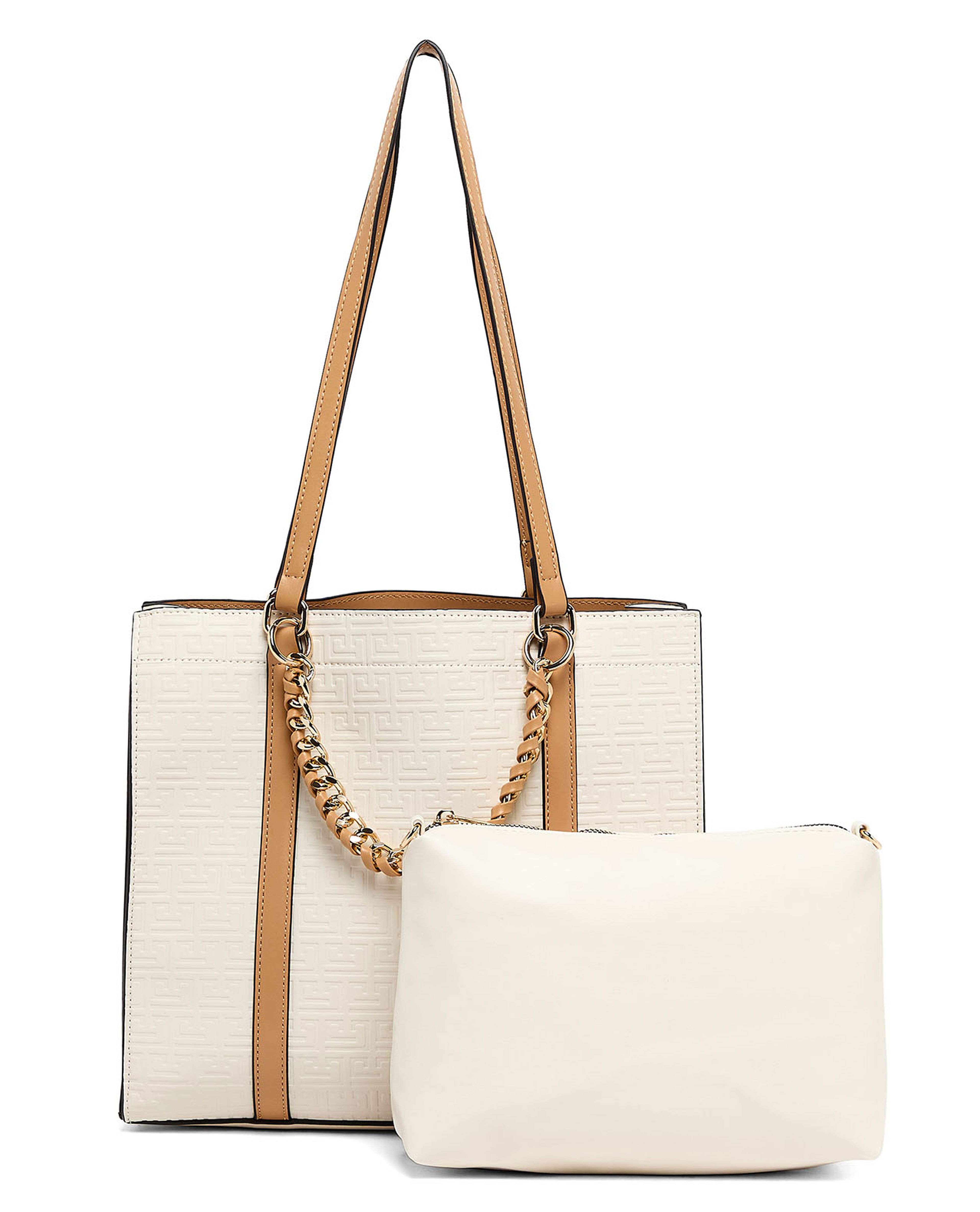 Textured Shoulder Bag with Pouch