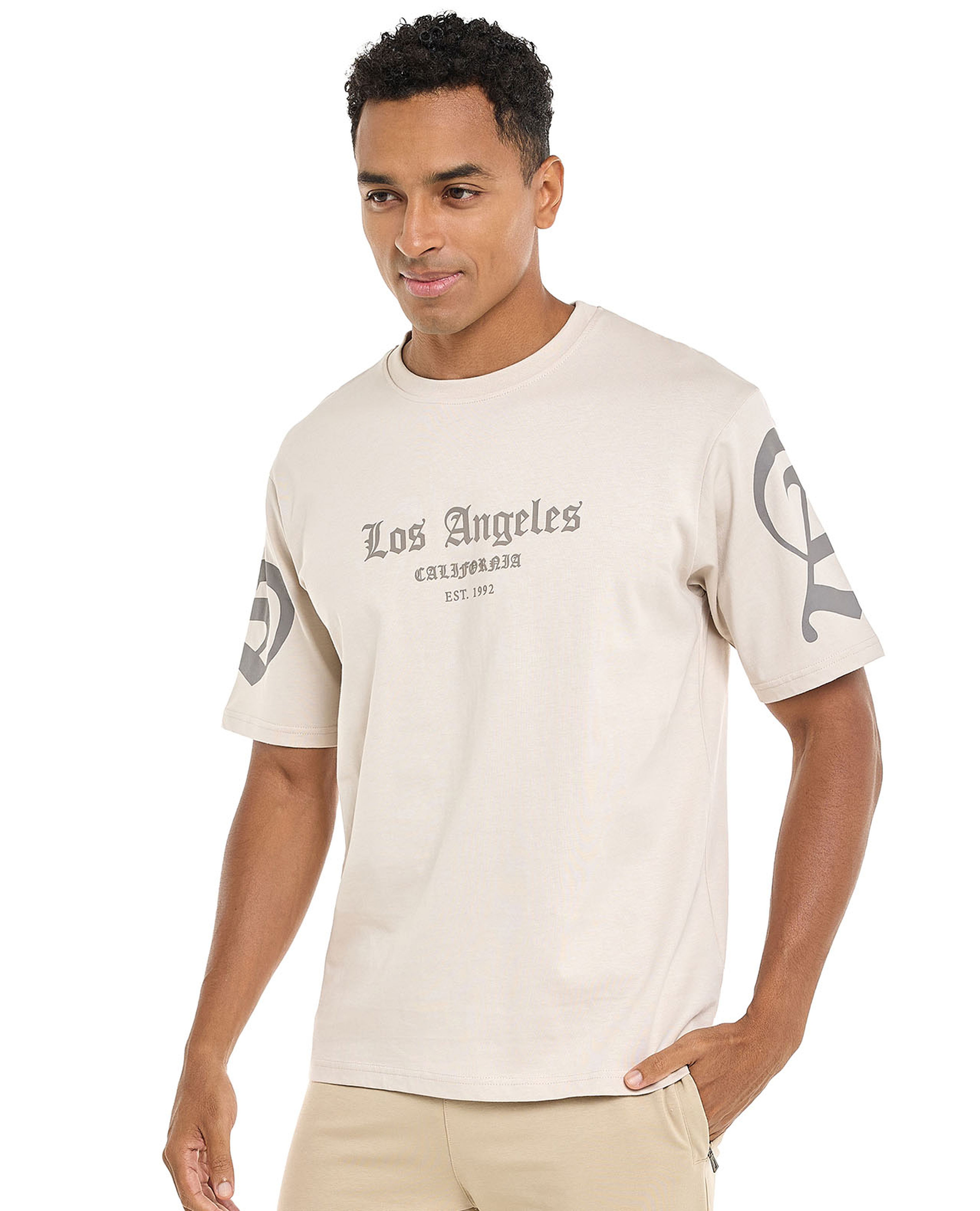 Typography Print T-Shirt with Crew Neck and Short Sleeves