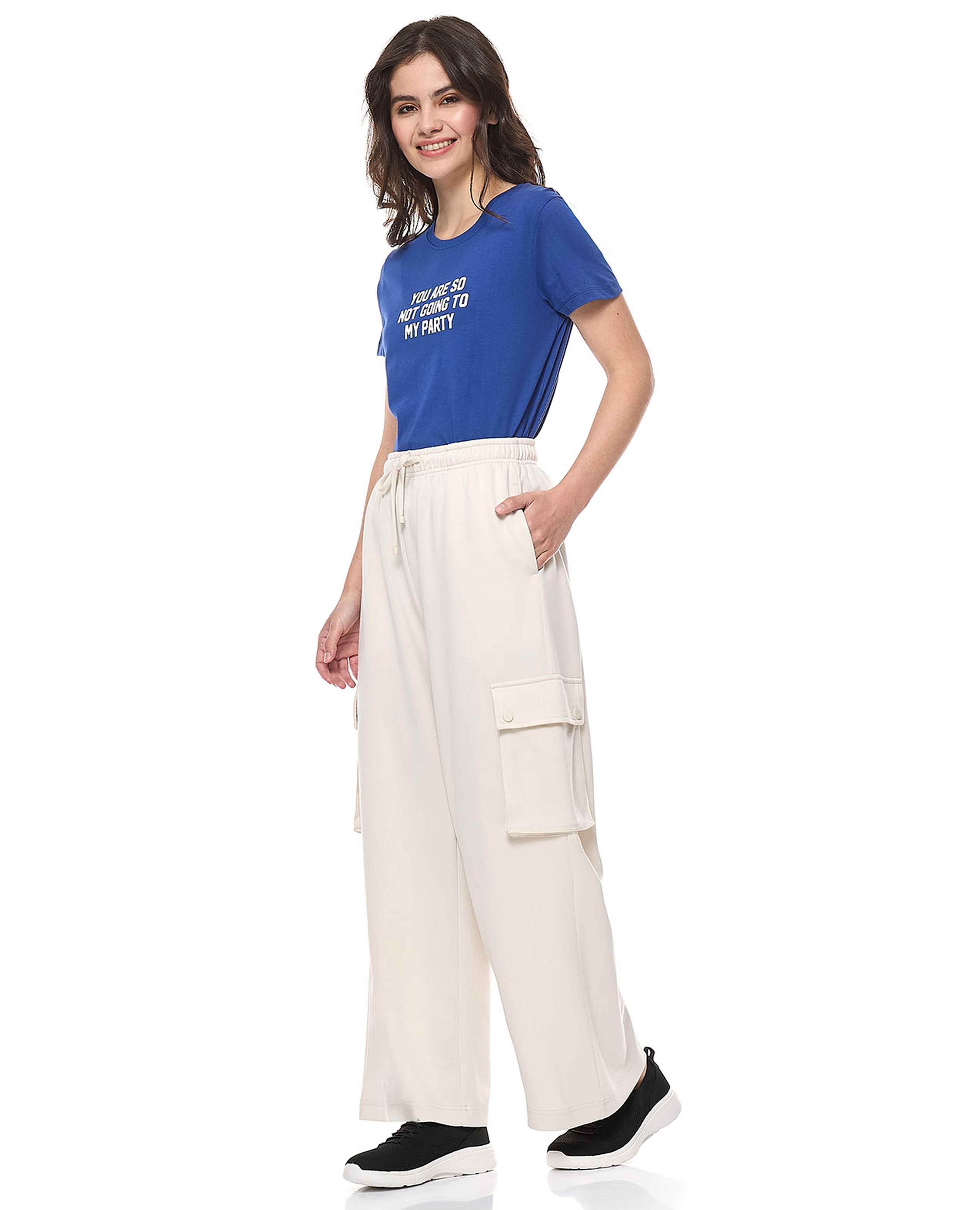 Solid Cargo Pants with Drawstring Waist