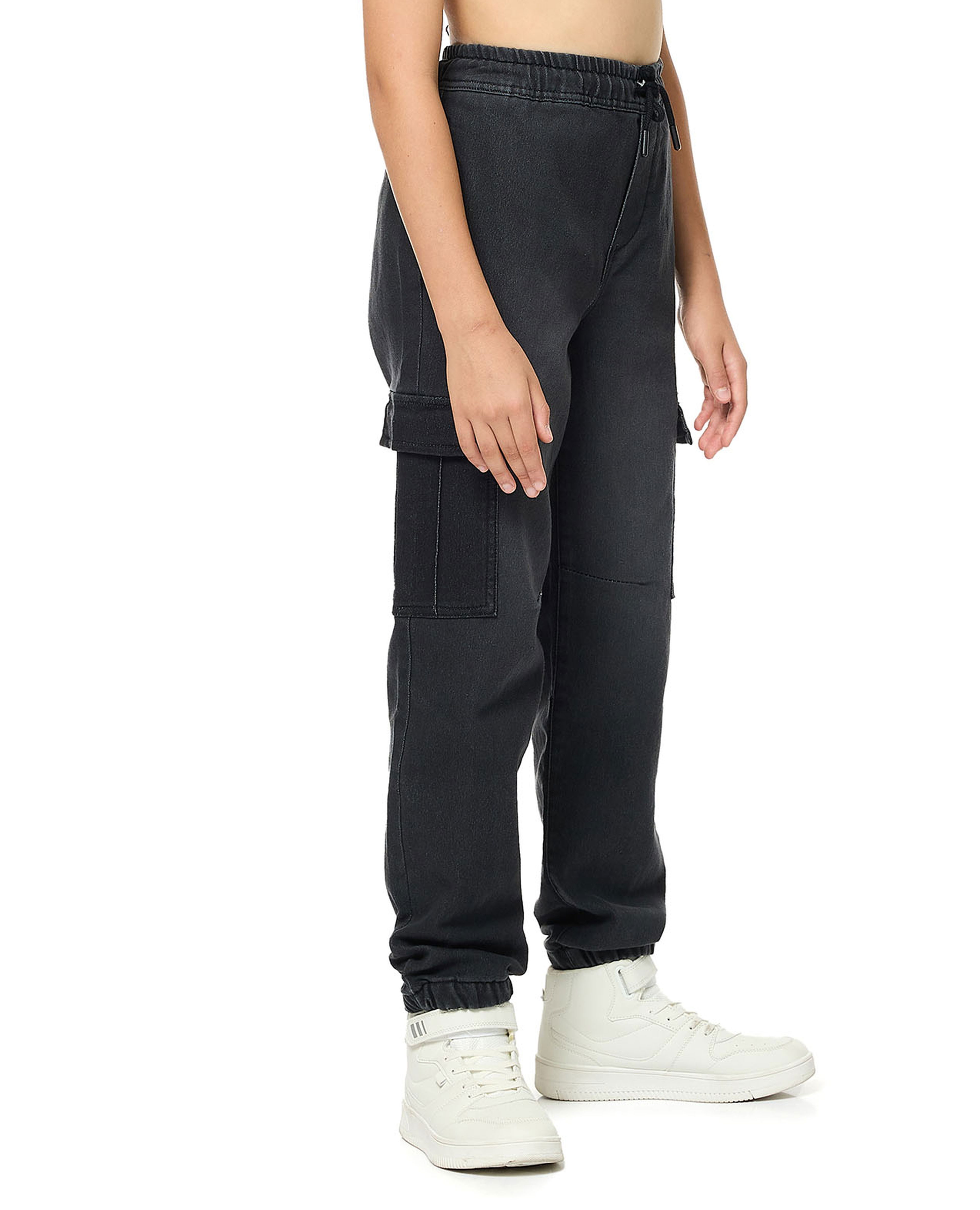 Washed Cargo Jogger Jeans with Drawstring Waist