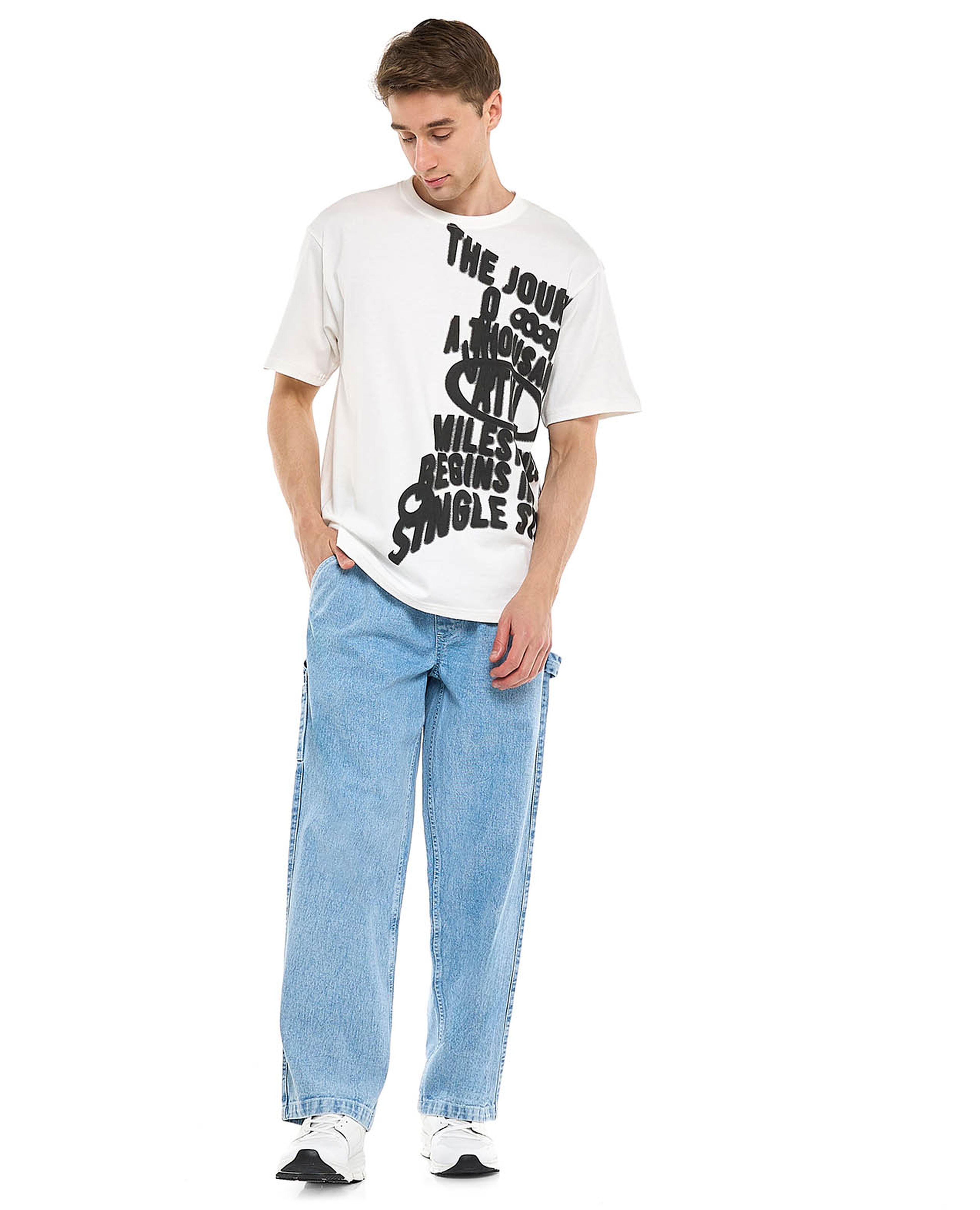 Washed Carpenter Jeans with Drawstring Waist