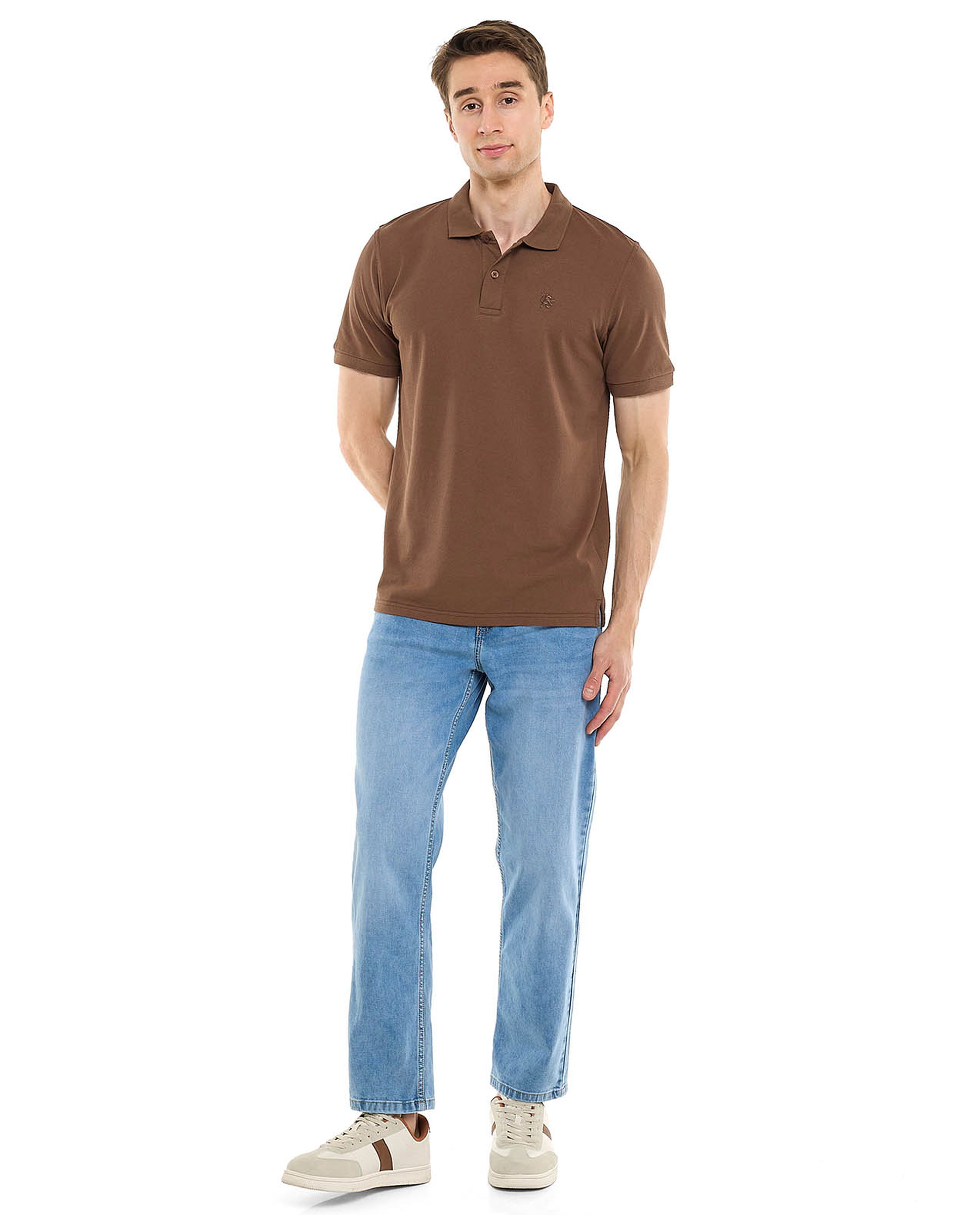 Faded Straight Fit Jeans with Button Closure