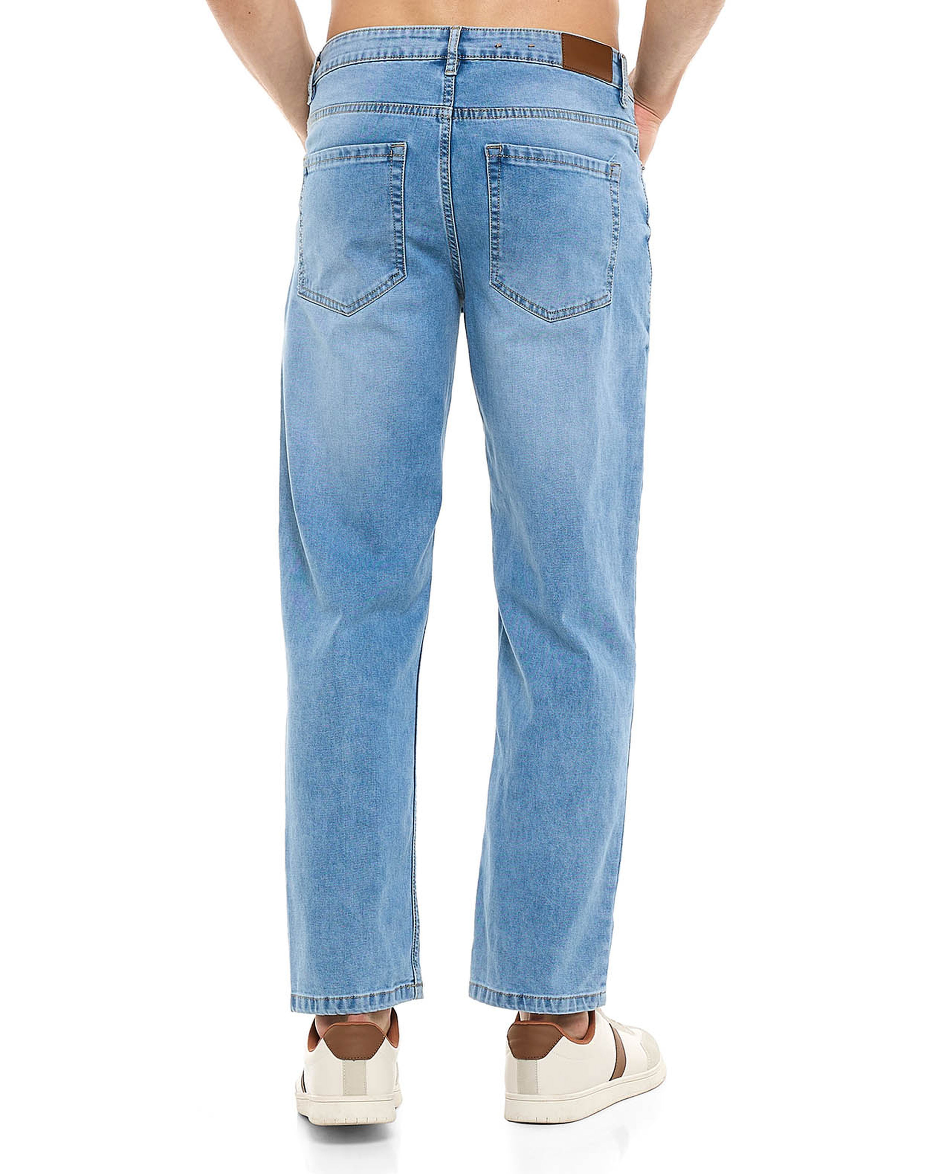 Faded Straight Fit Jeans with Button Closure