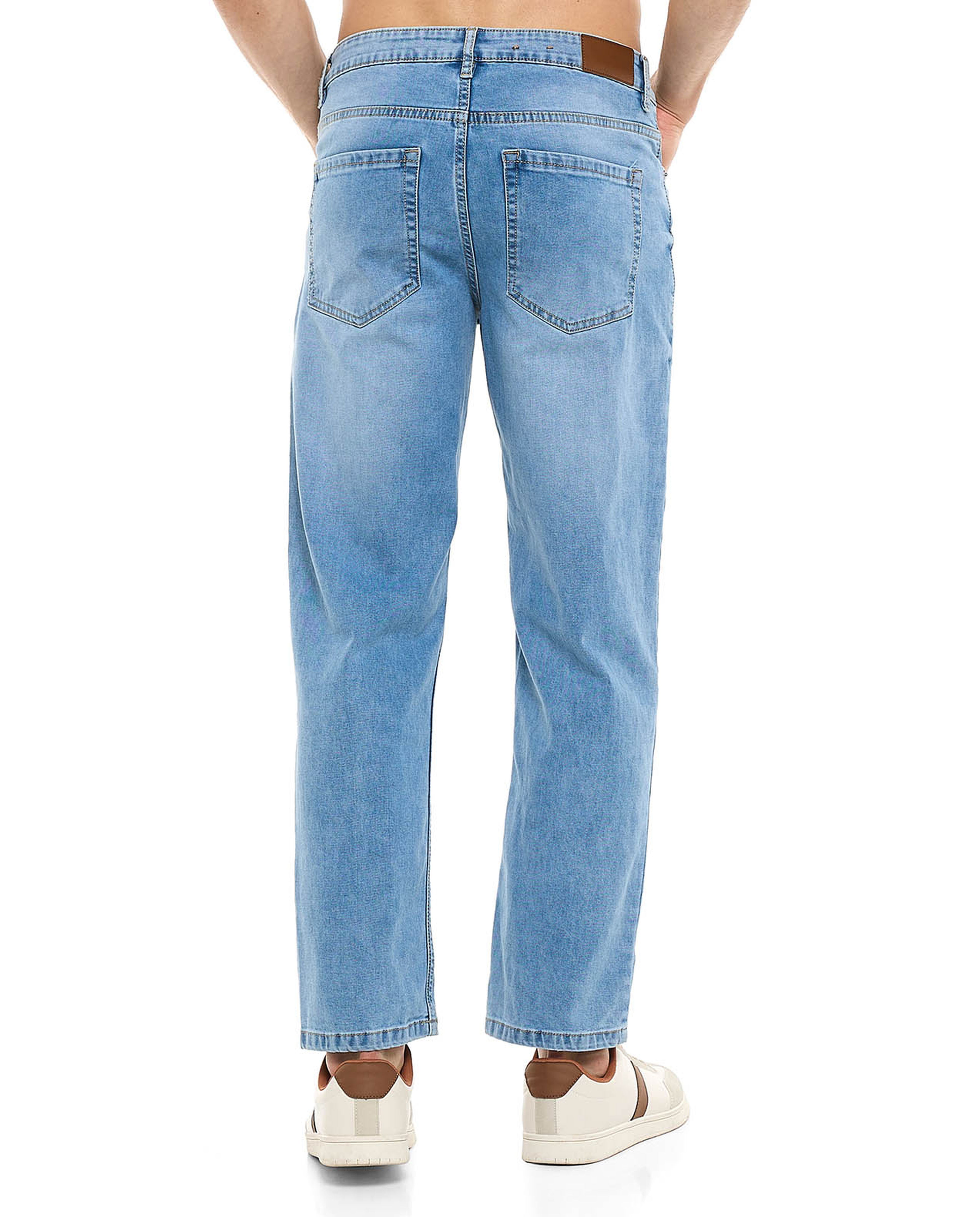 Faded Straight Fit Jeans with Button Closure