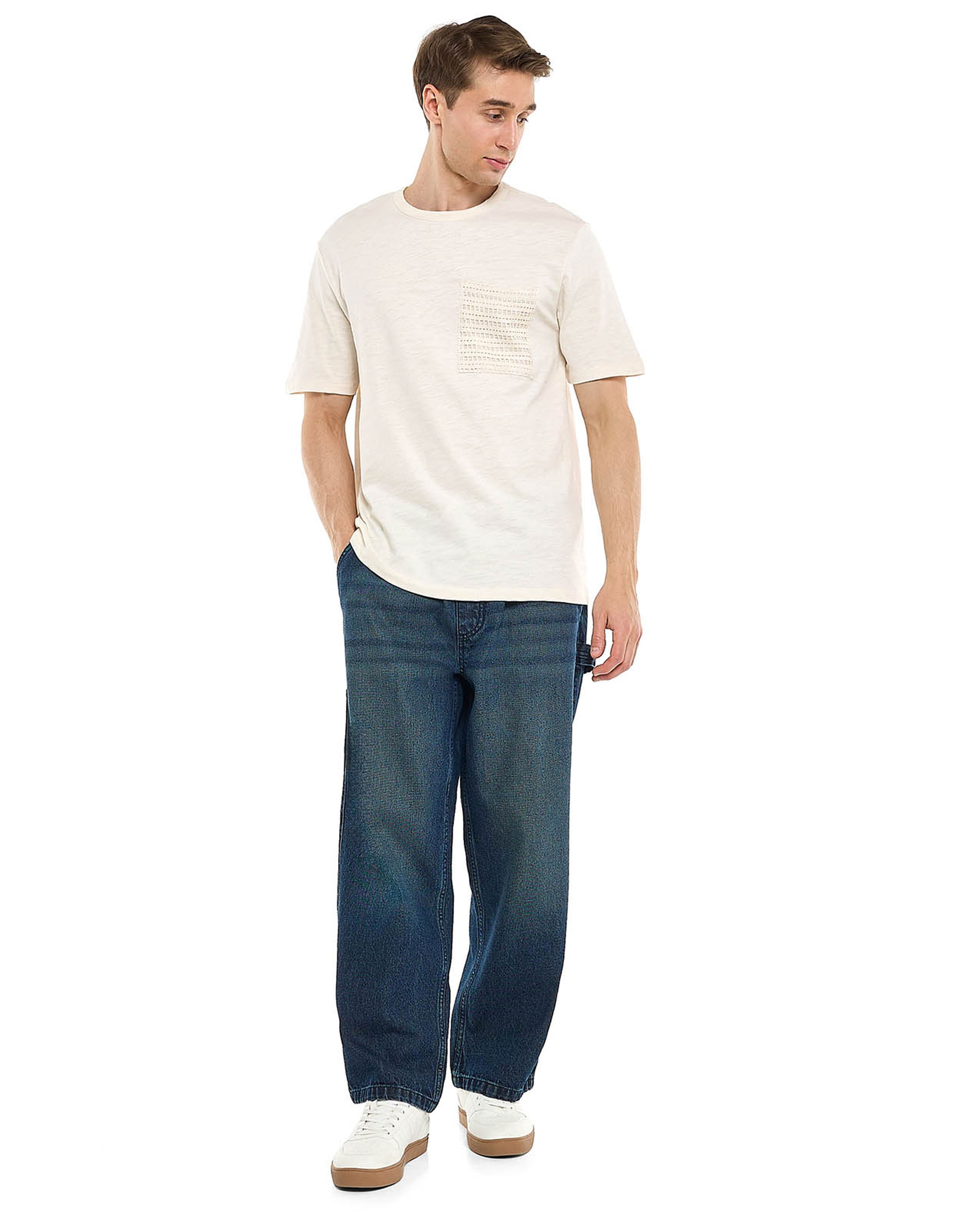 Faded Carpenter Jeans with Drawstring Waist