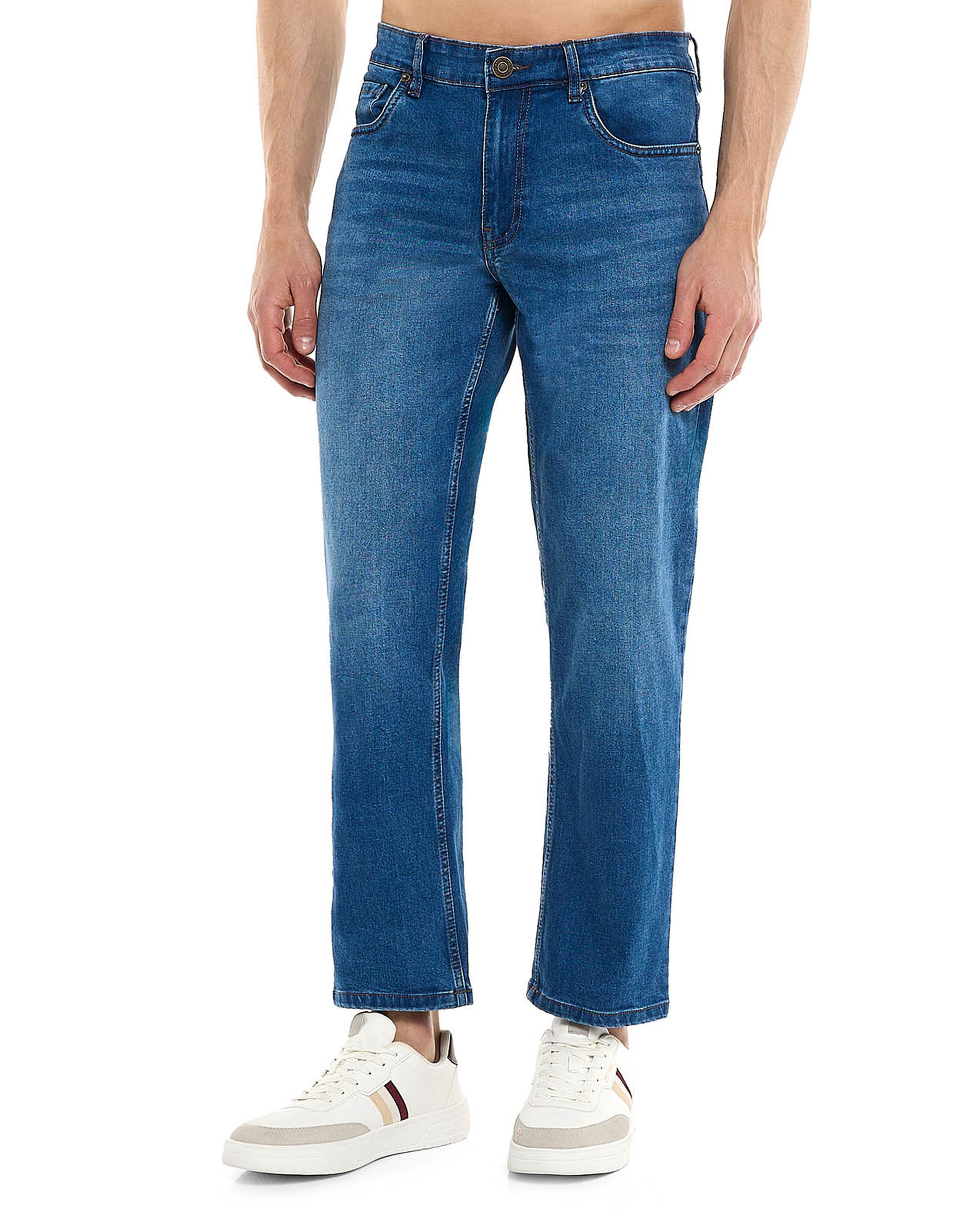 Faded Straight Fit Jeans with Button Closure