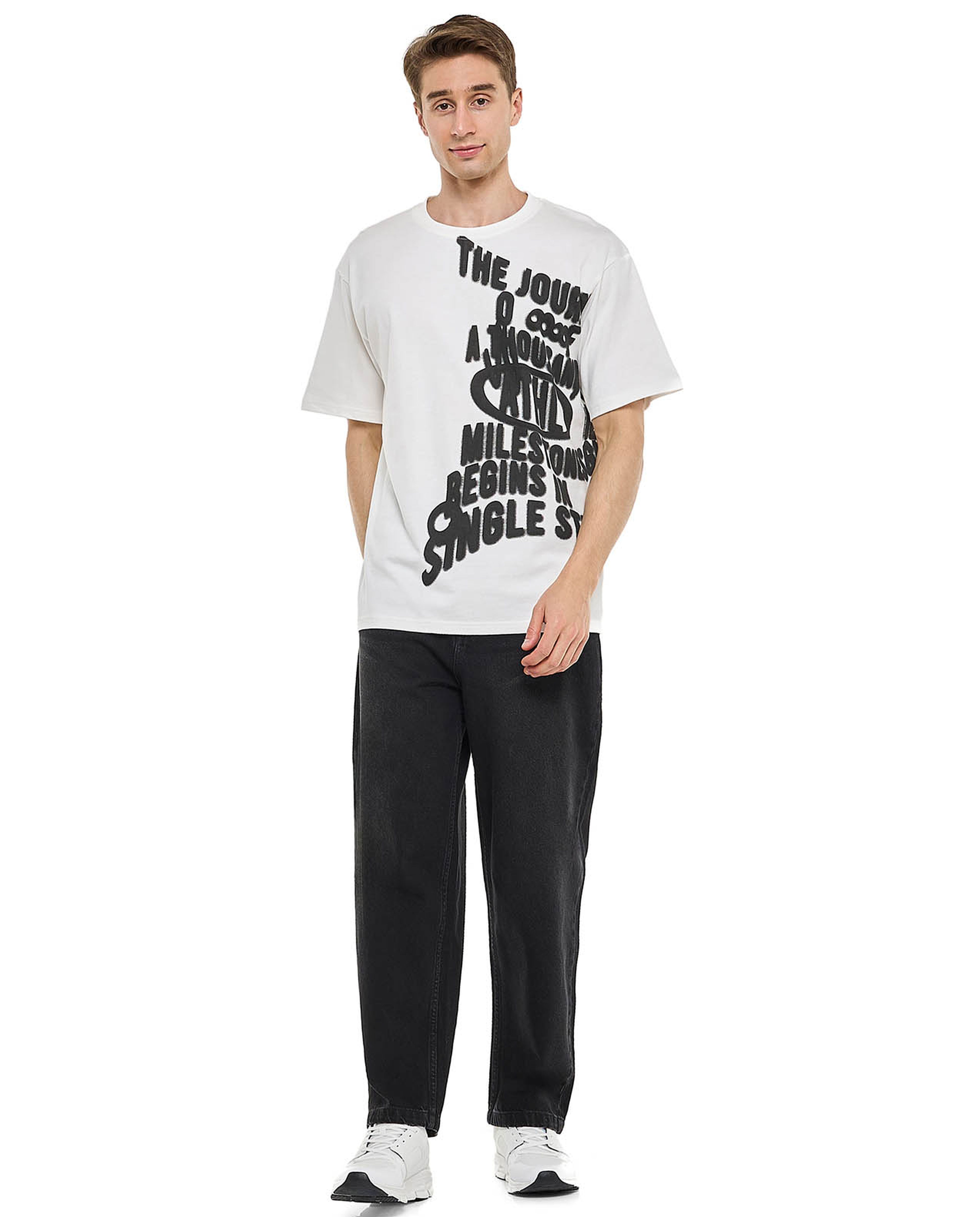 Washed Baggy Fit Jeans with Button Closure