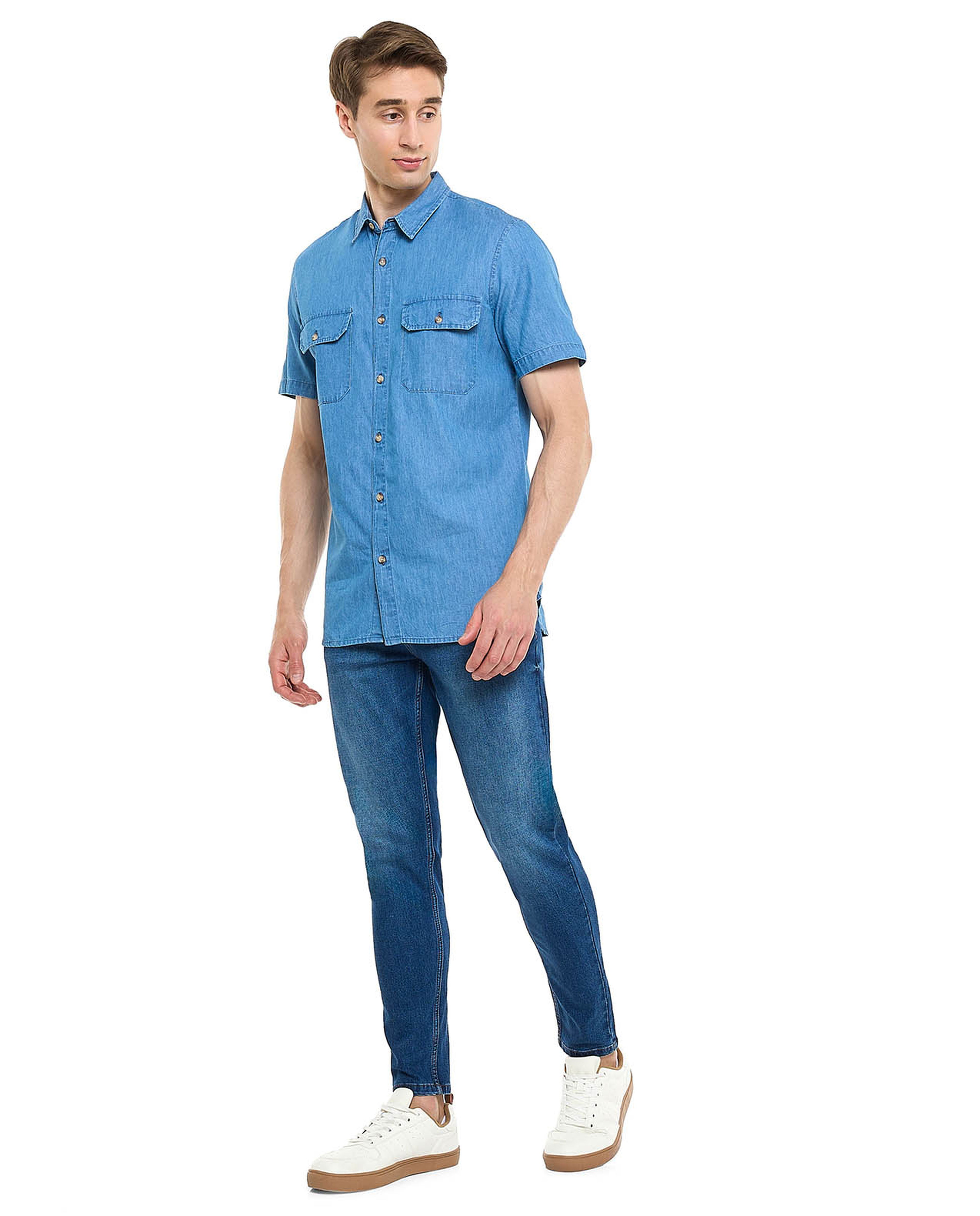 Faded Slim Fit Jeans with Button Closure