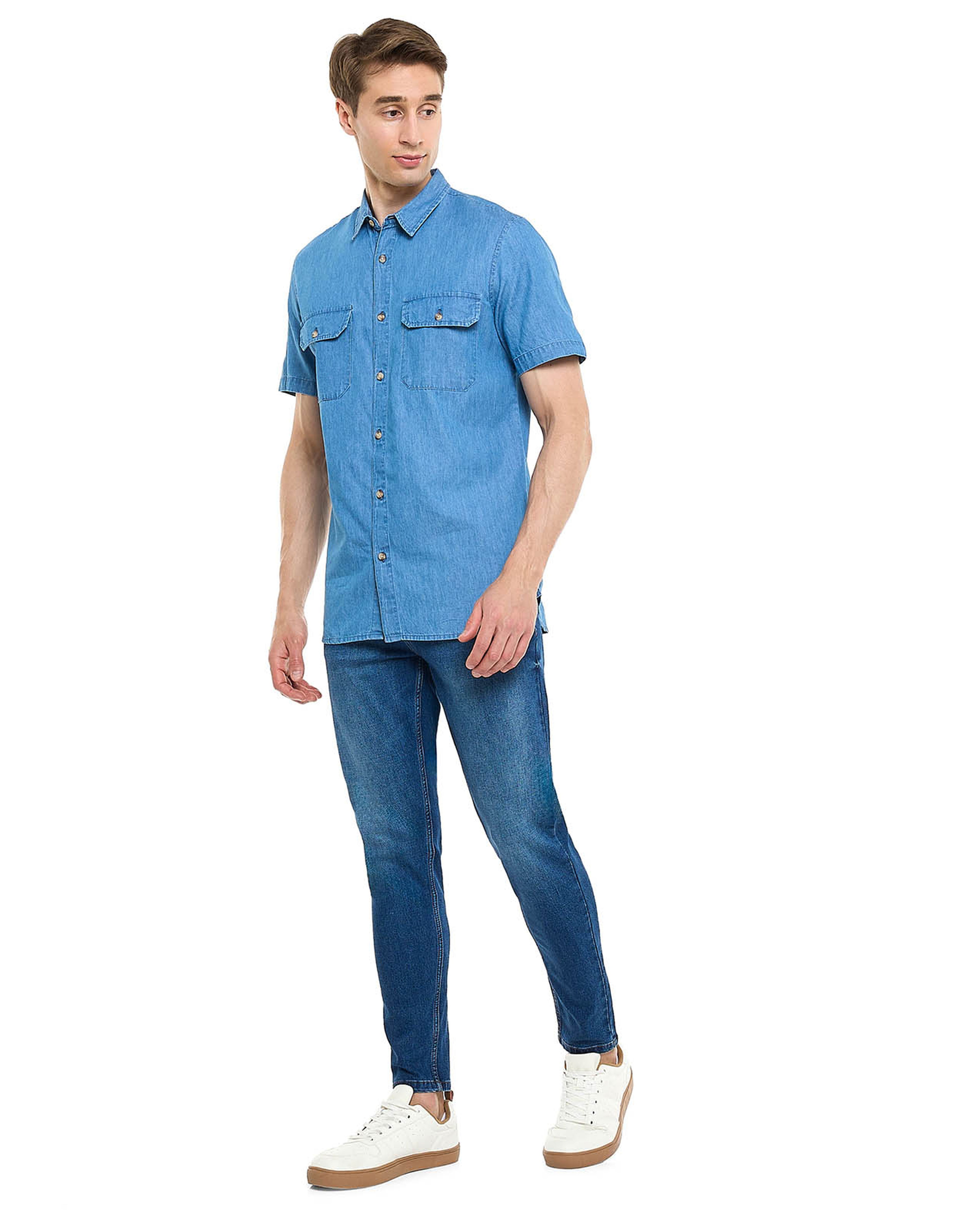 Faded Slim Fit Jeans with Button Closure