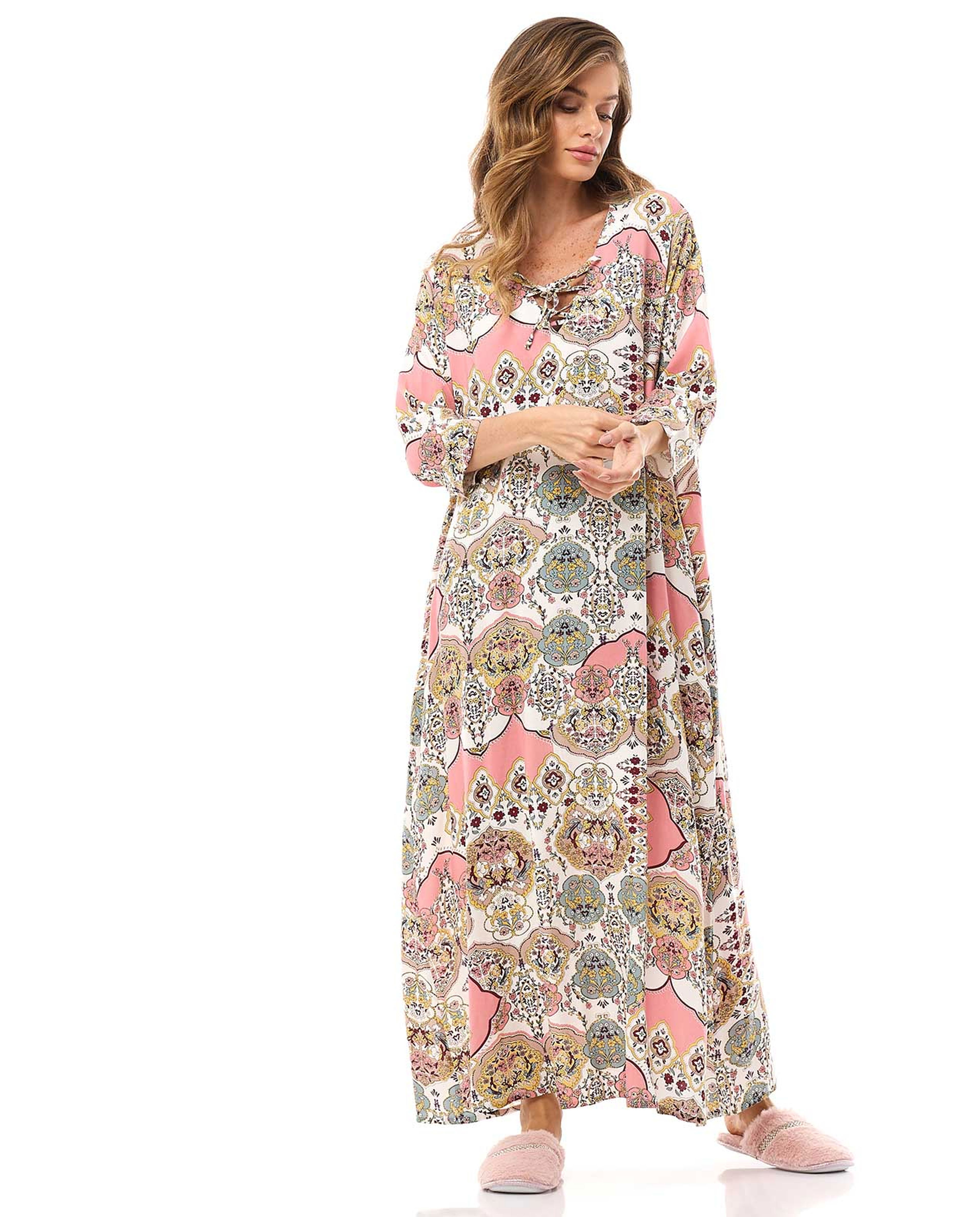 Printed Nightie with Puff Sleeves