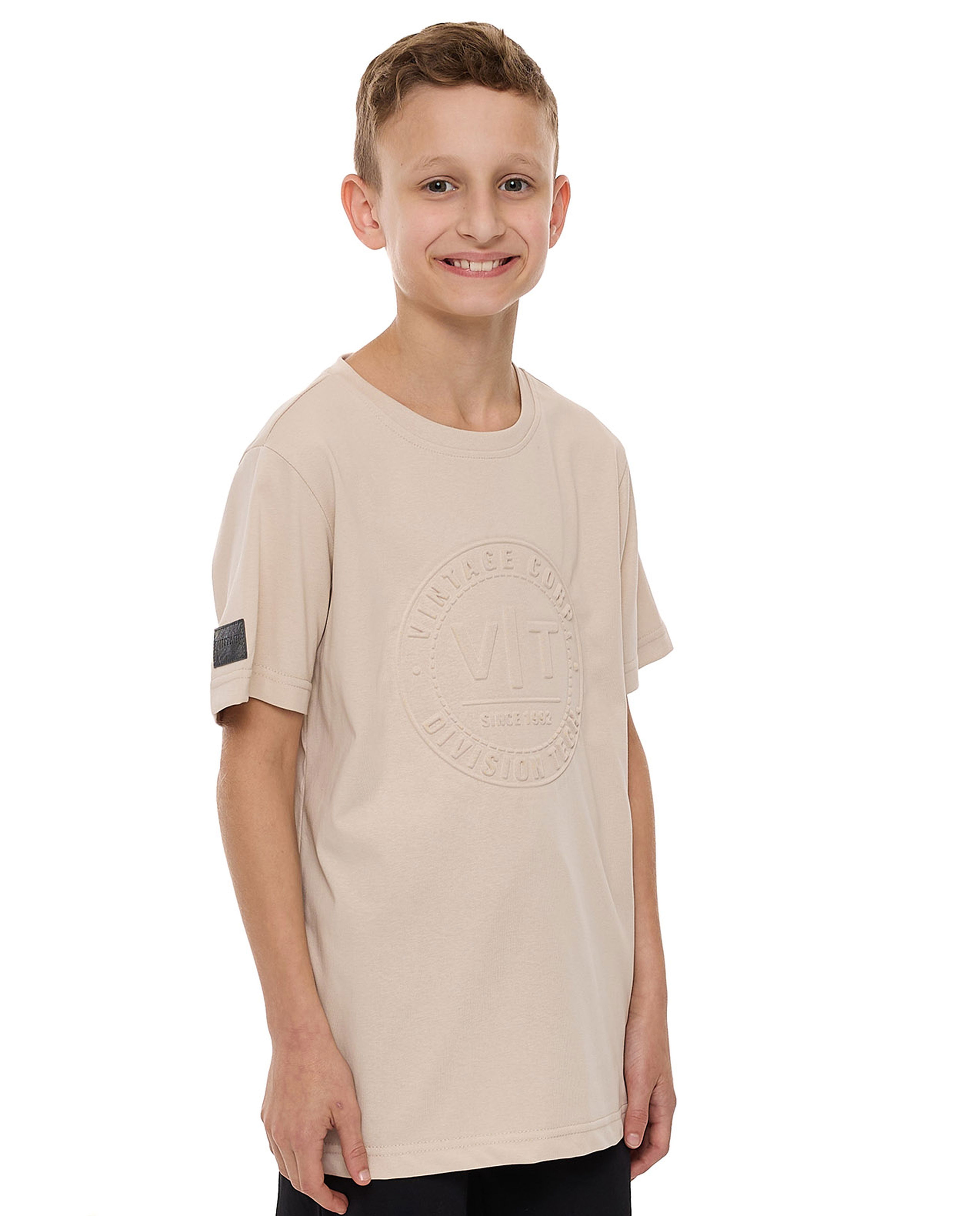 Embossed T-Shirt with Crew Neck and Short Sleeves