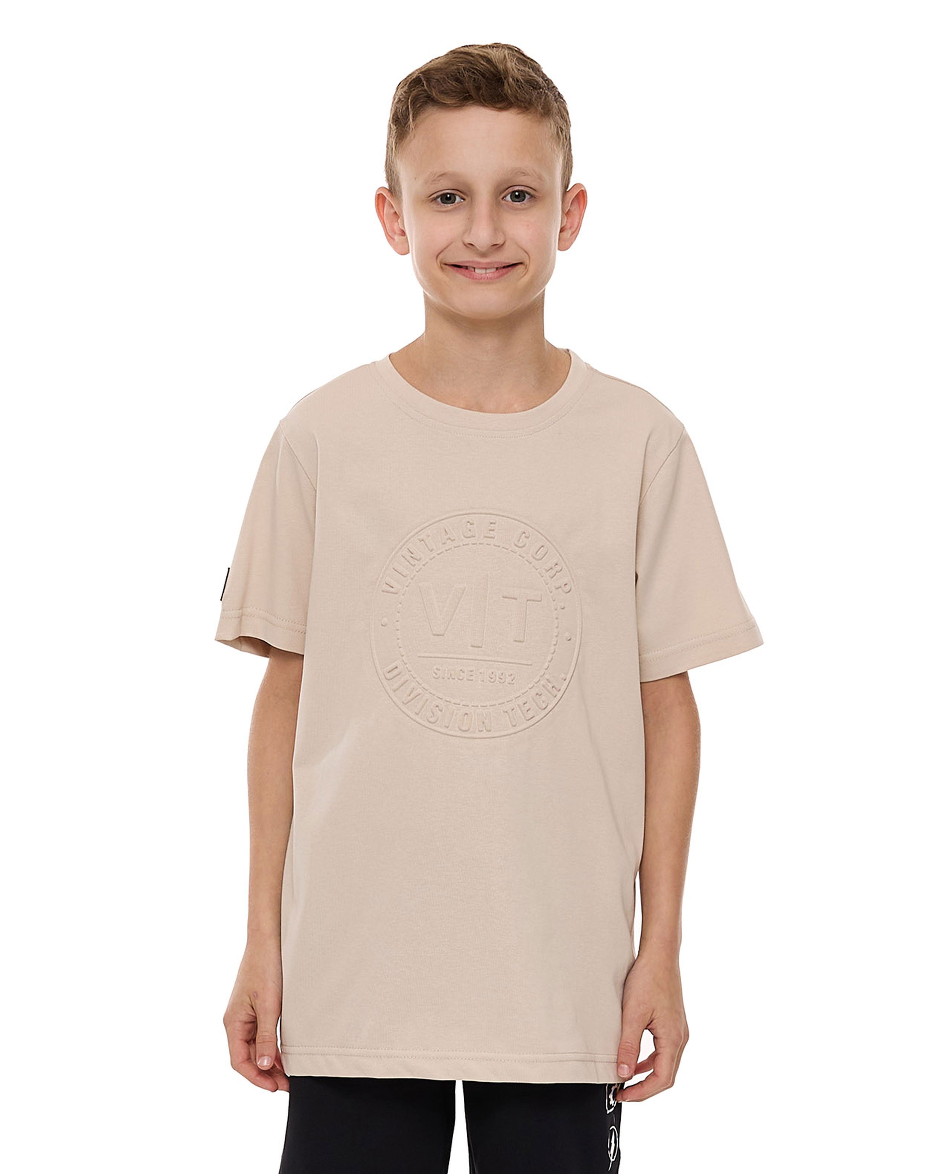 Embossed T-Shirt with Crew Neck and Short Sleeves