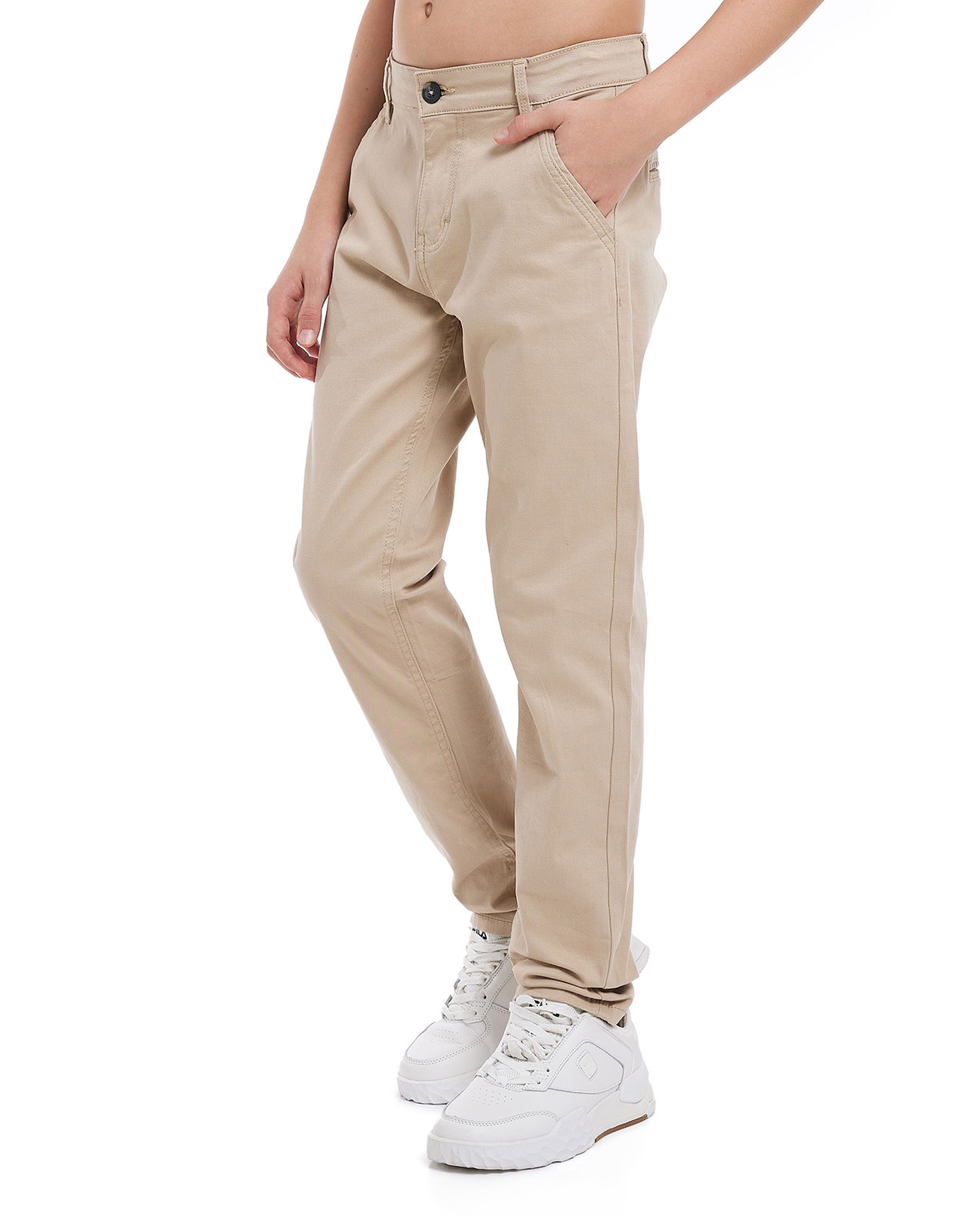 Solid Relaxed Fit Pants with Button Closure