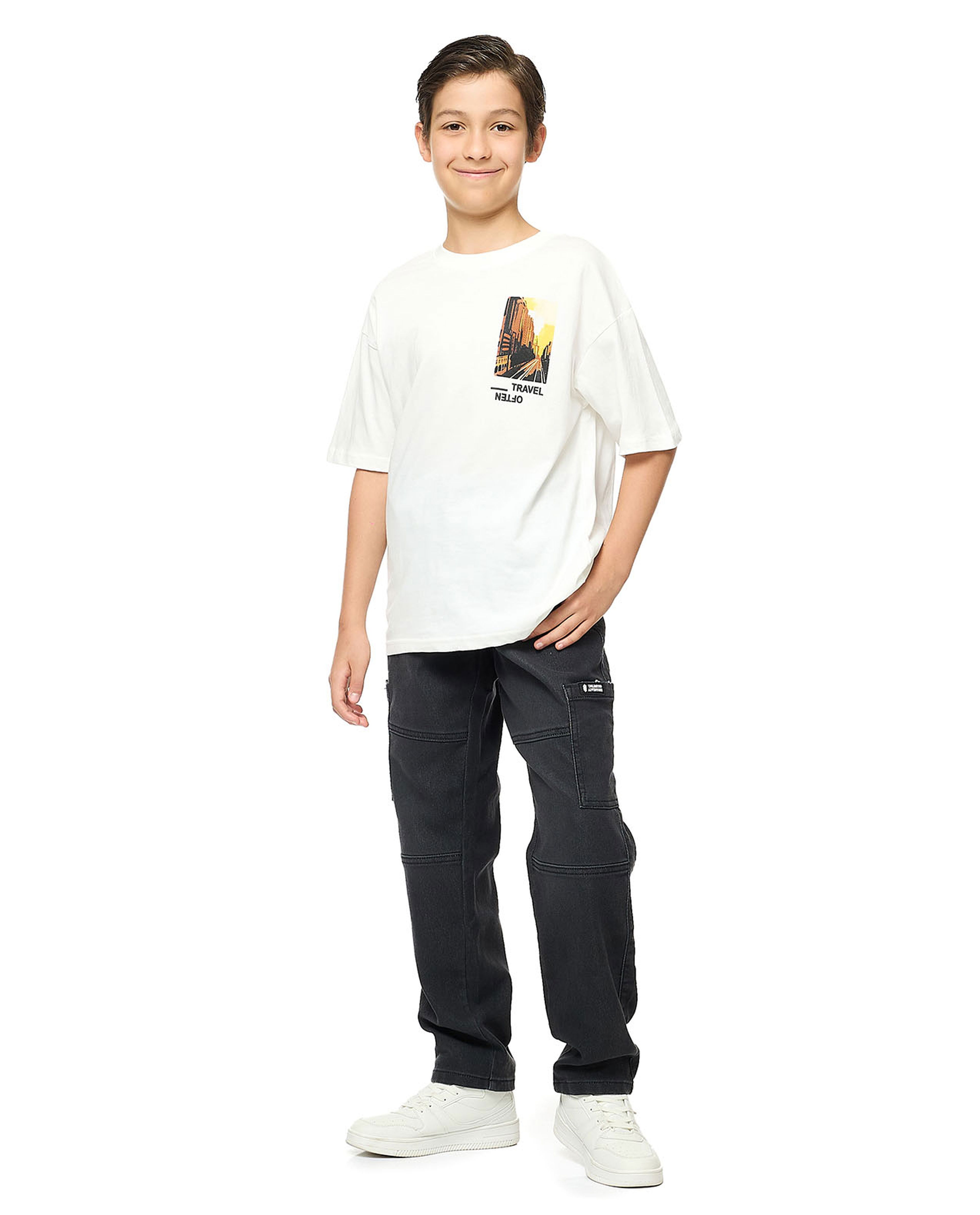 Back Printed T-Shirt with Crew Neck and Short Sleeves