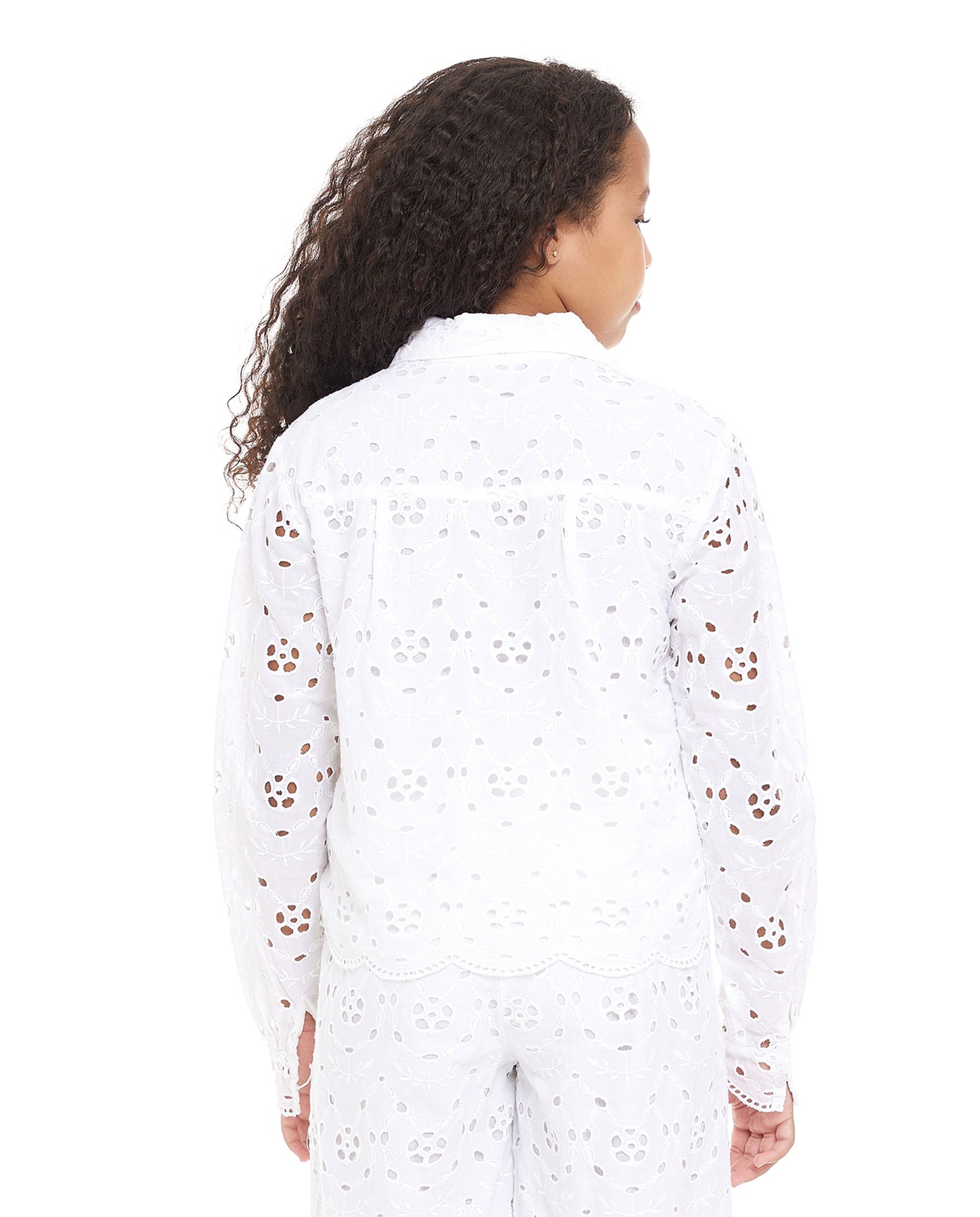 Schiffli Shirt with Revere Collar and Long Sleeves