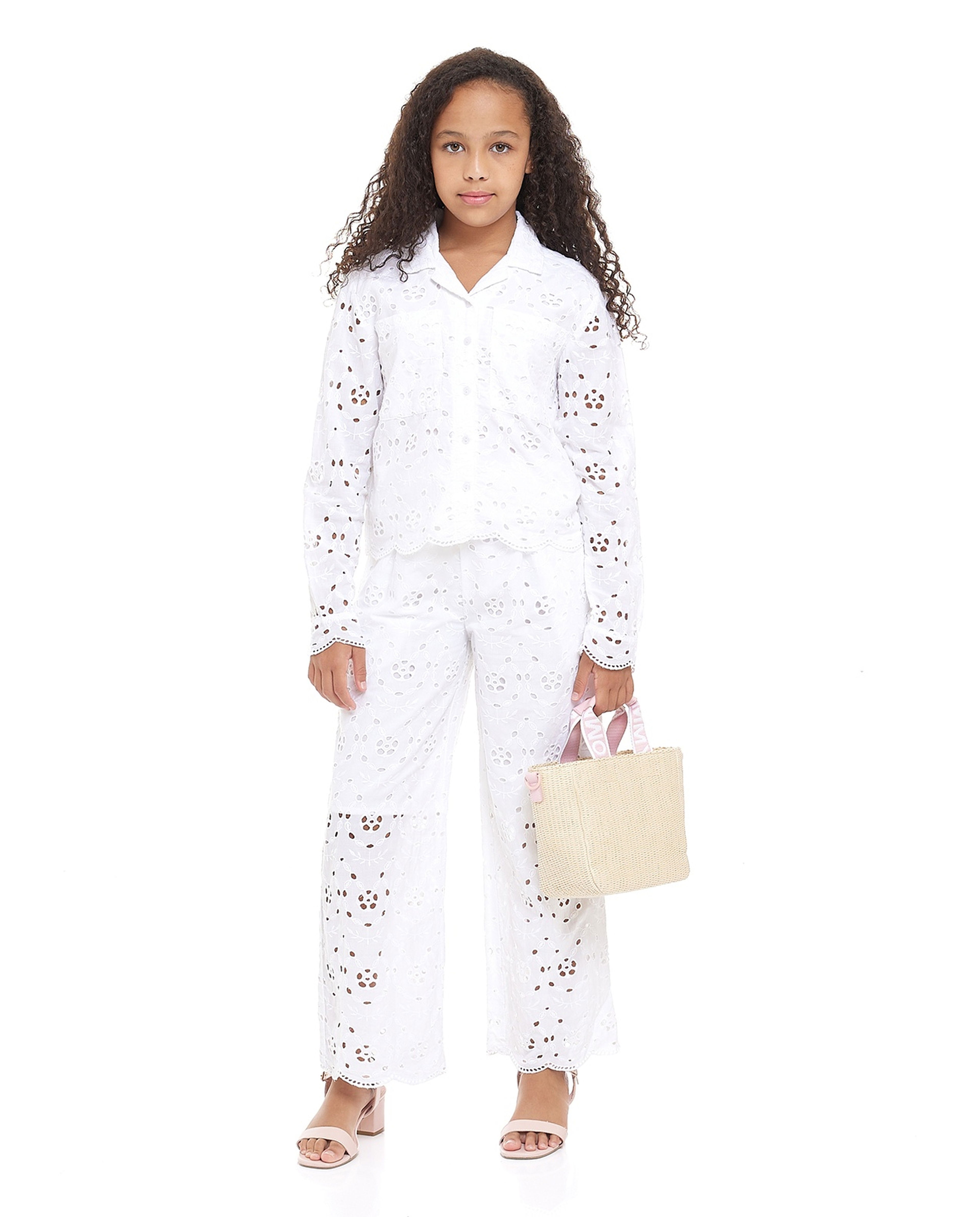 Schiffli Shirt with Revere Collar and Long Sleeves