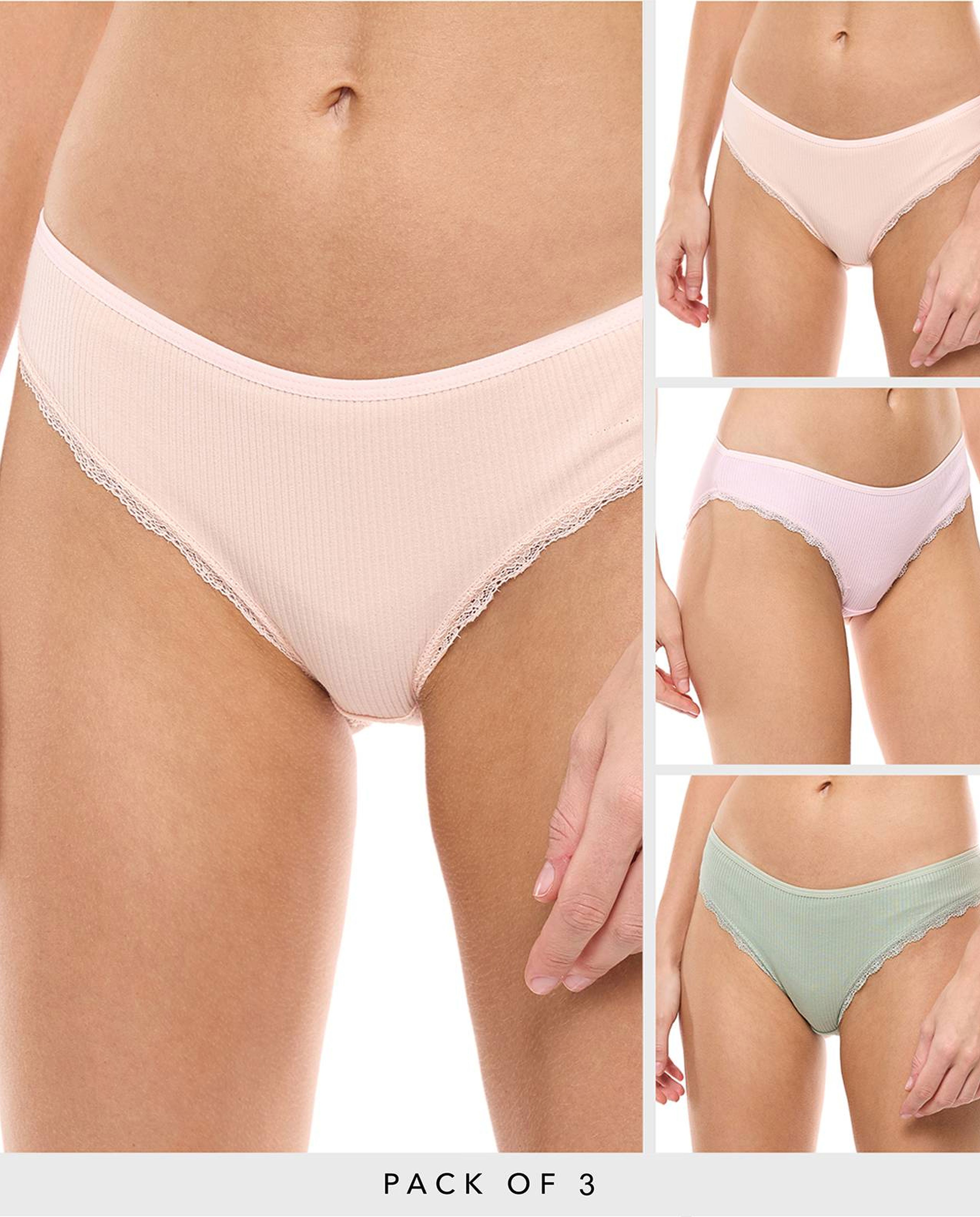 3 Pack Ribbed Bikini Briefs