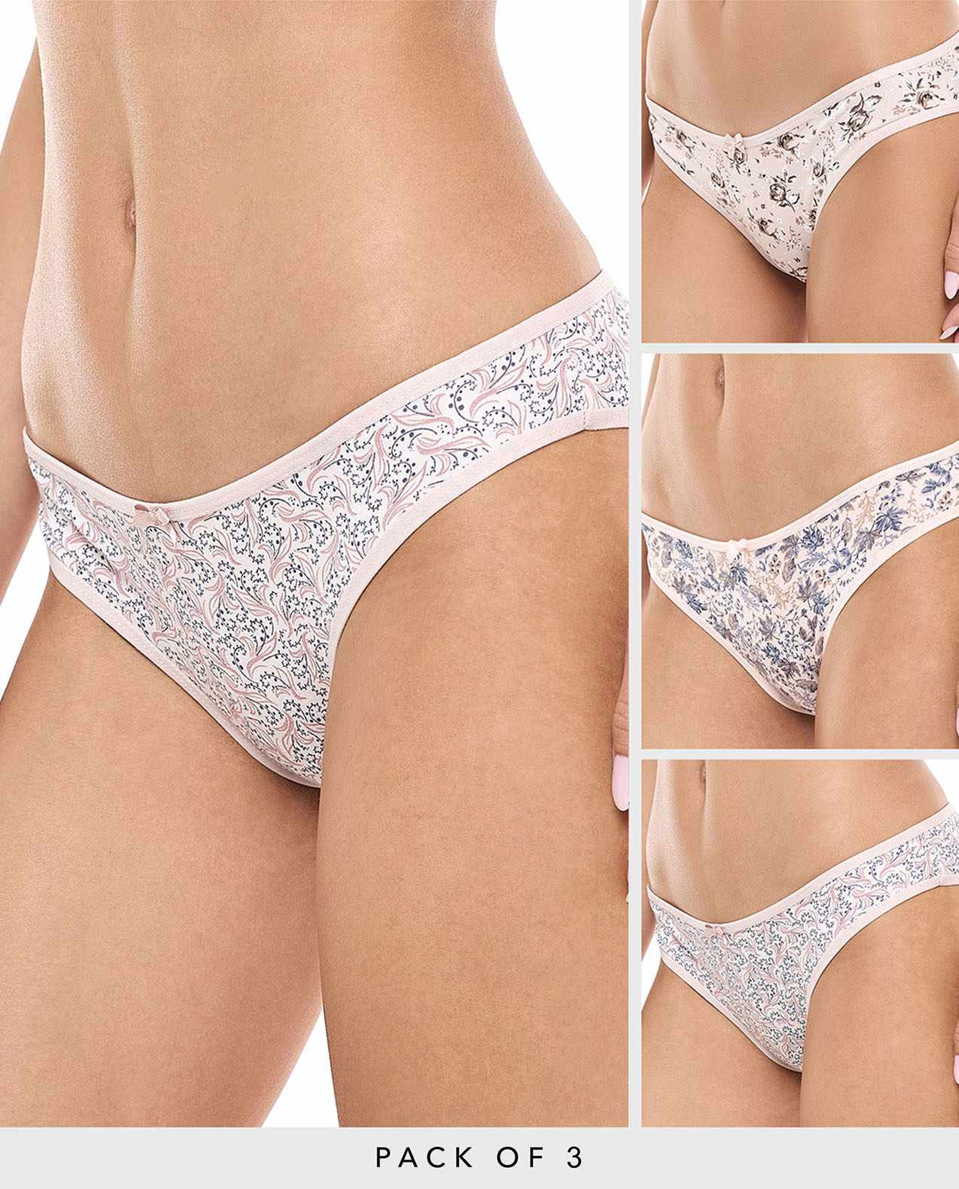 3 Pack Floral Printed Bikini Briefs