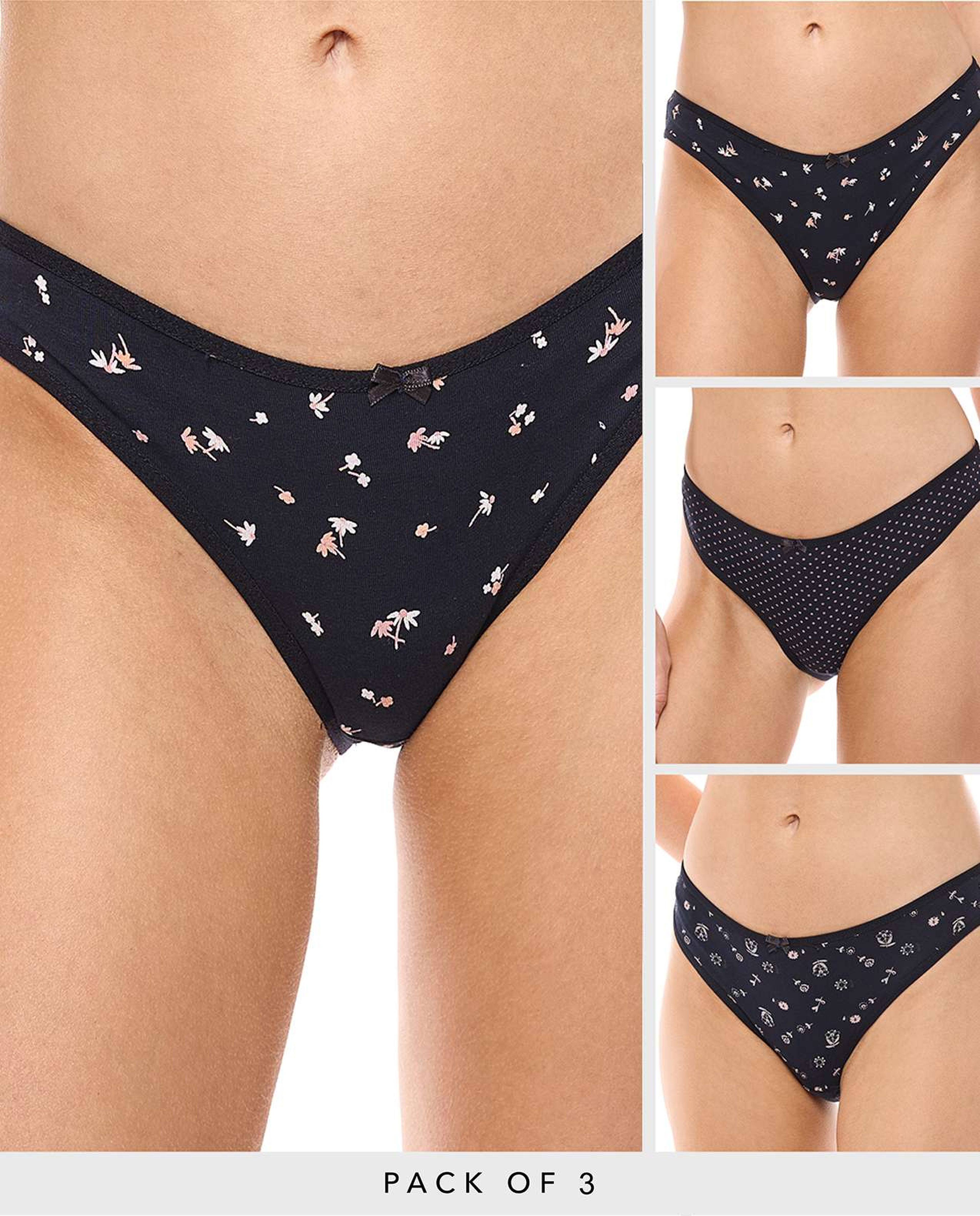 3 Pack Floral Printed Bikini Briefs