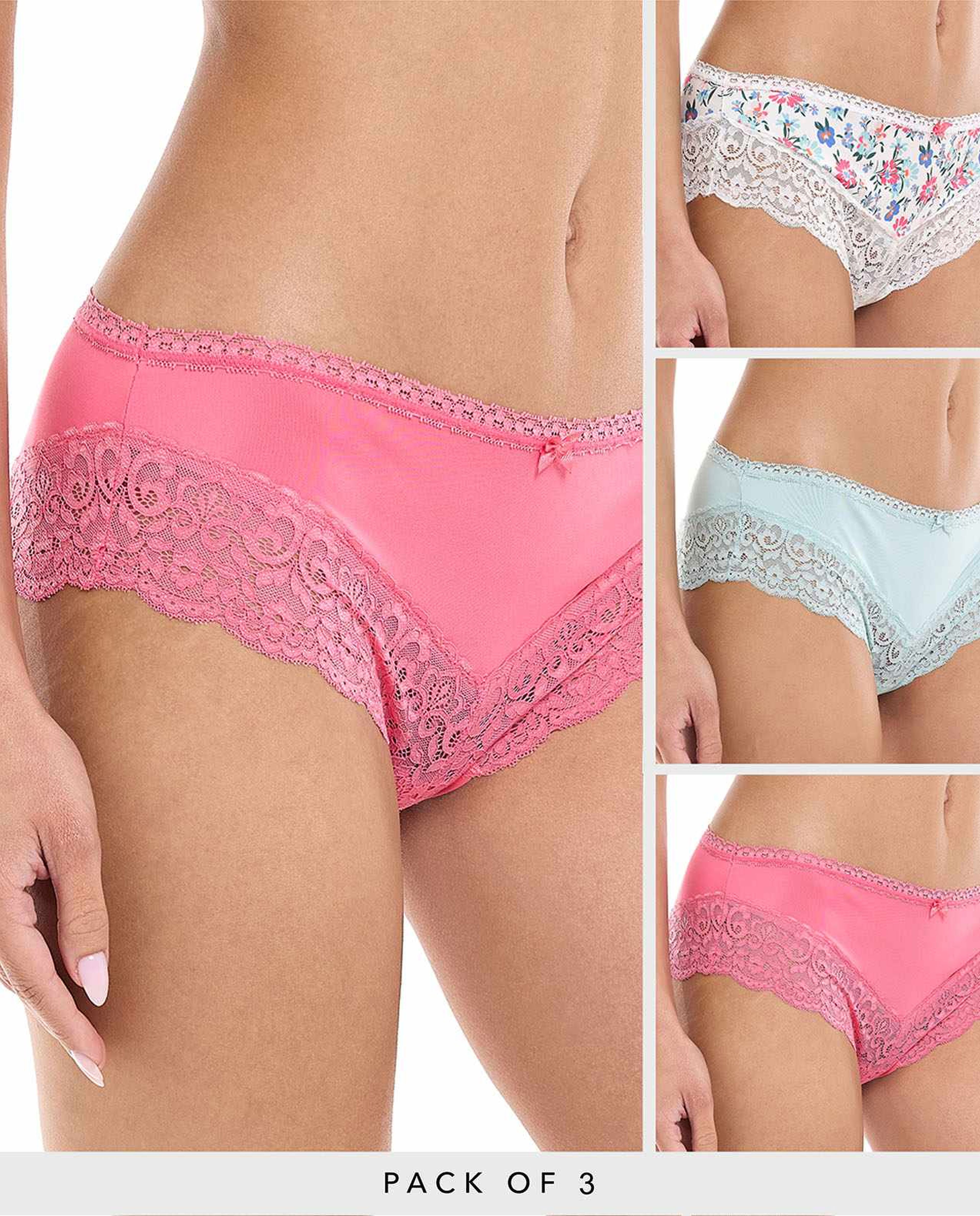3 Pack Lace Trim Briefs