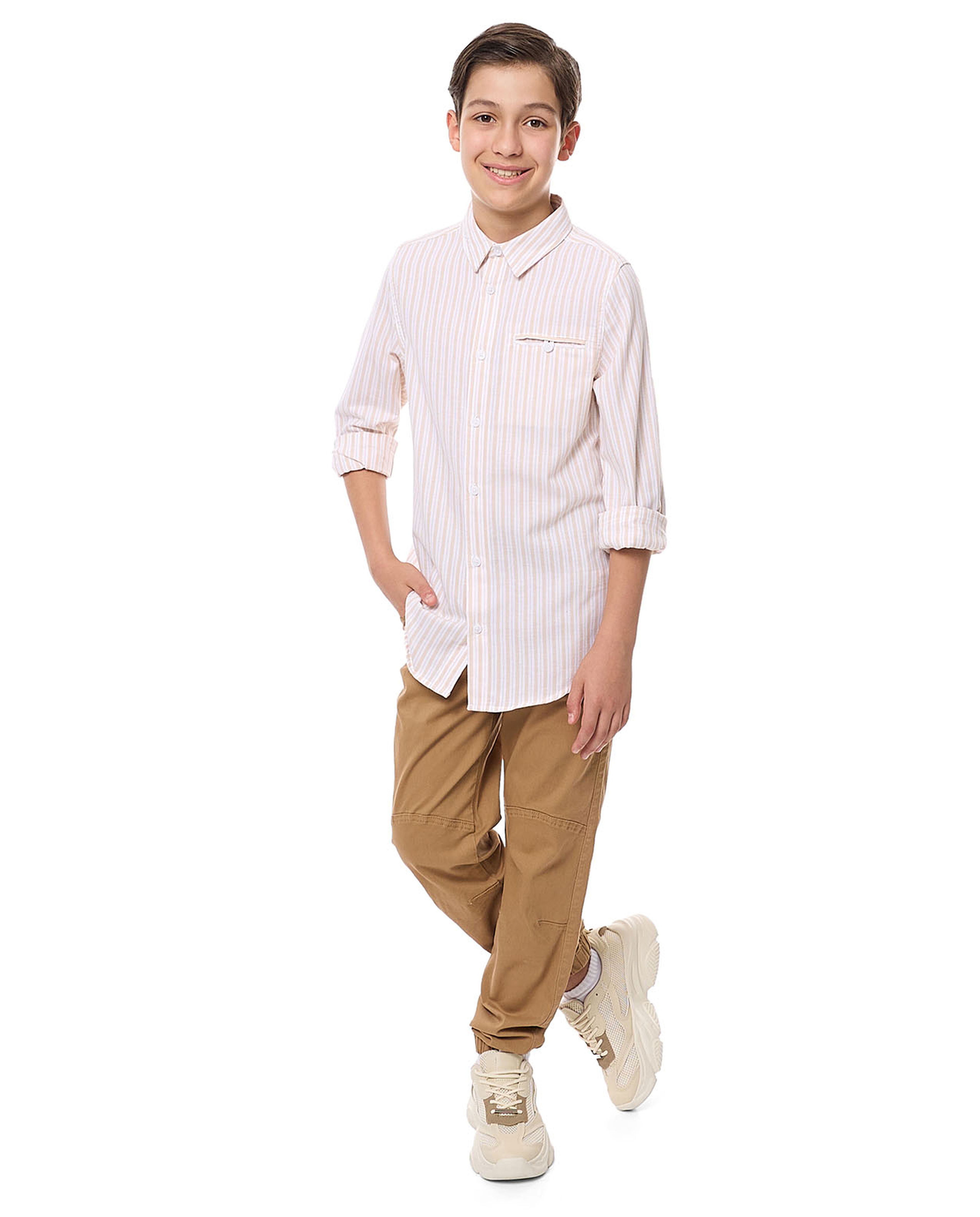 Pocket Detail Shirt with Classic Collar and Long Sleeves