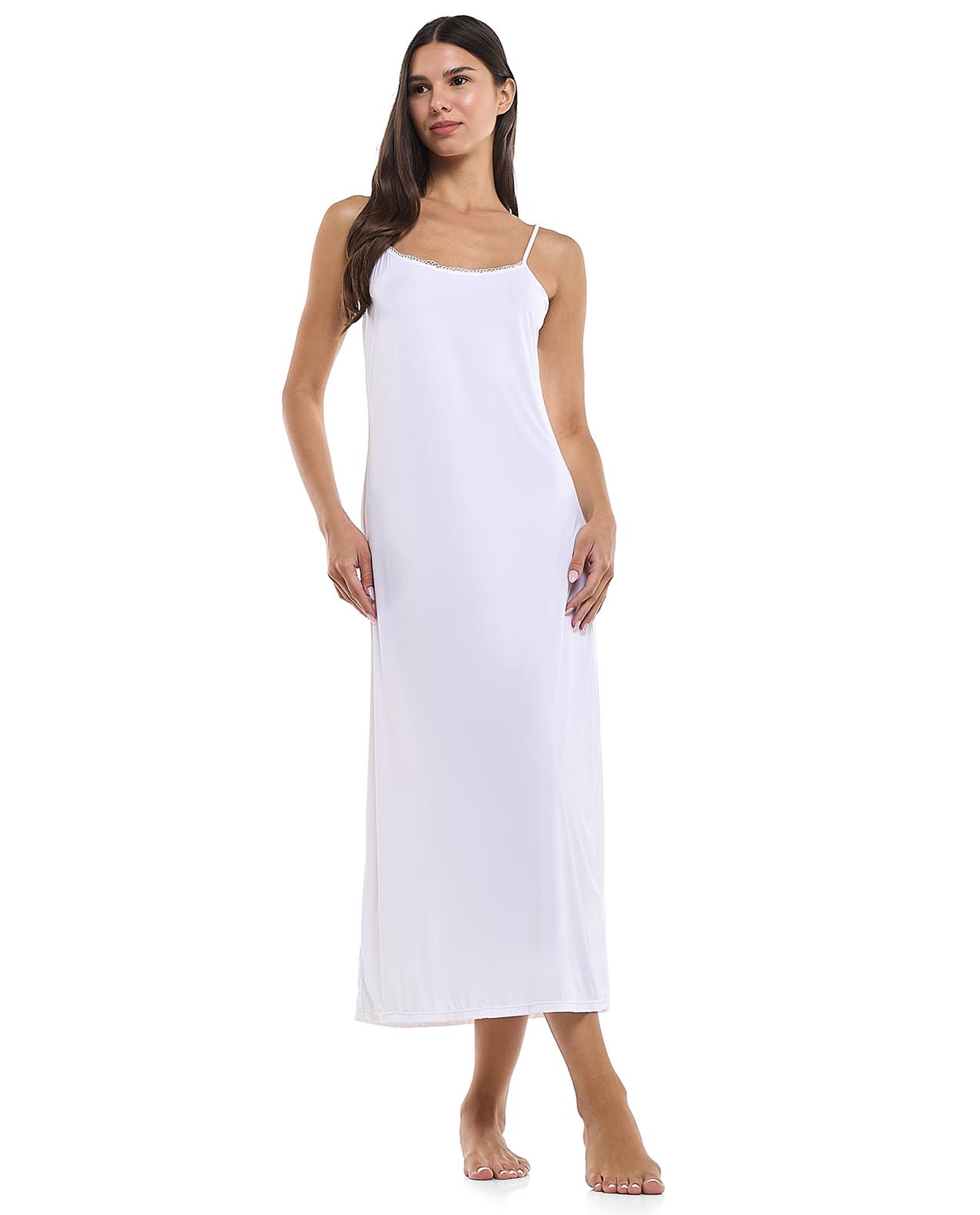 Lace Trim Strappy Nightgown with Scoop Neck