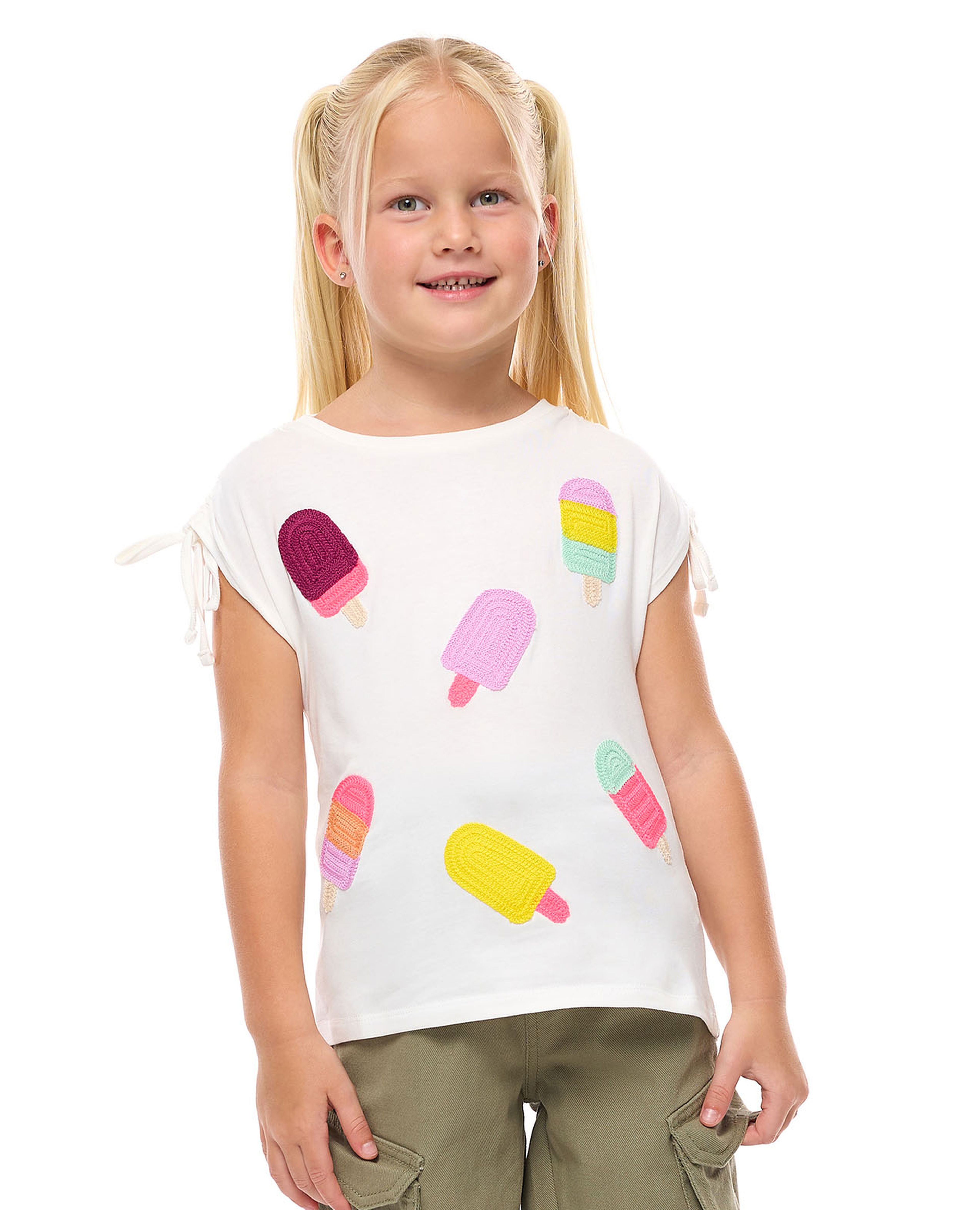 Embroidered Top with Crew Neck and Short Sleeves