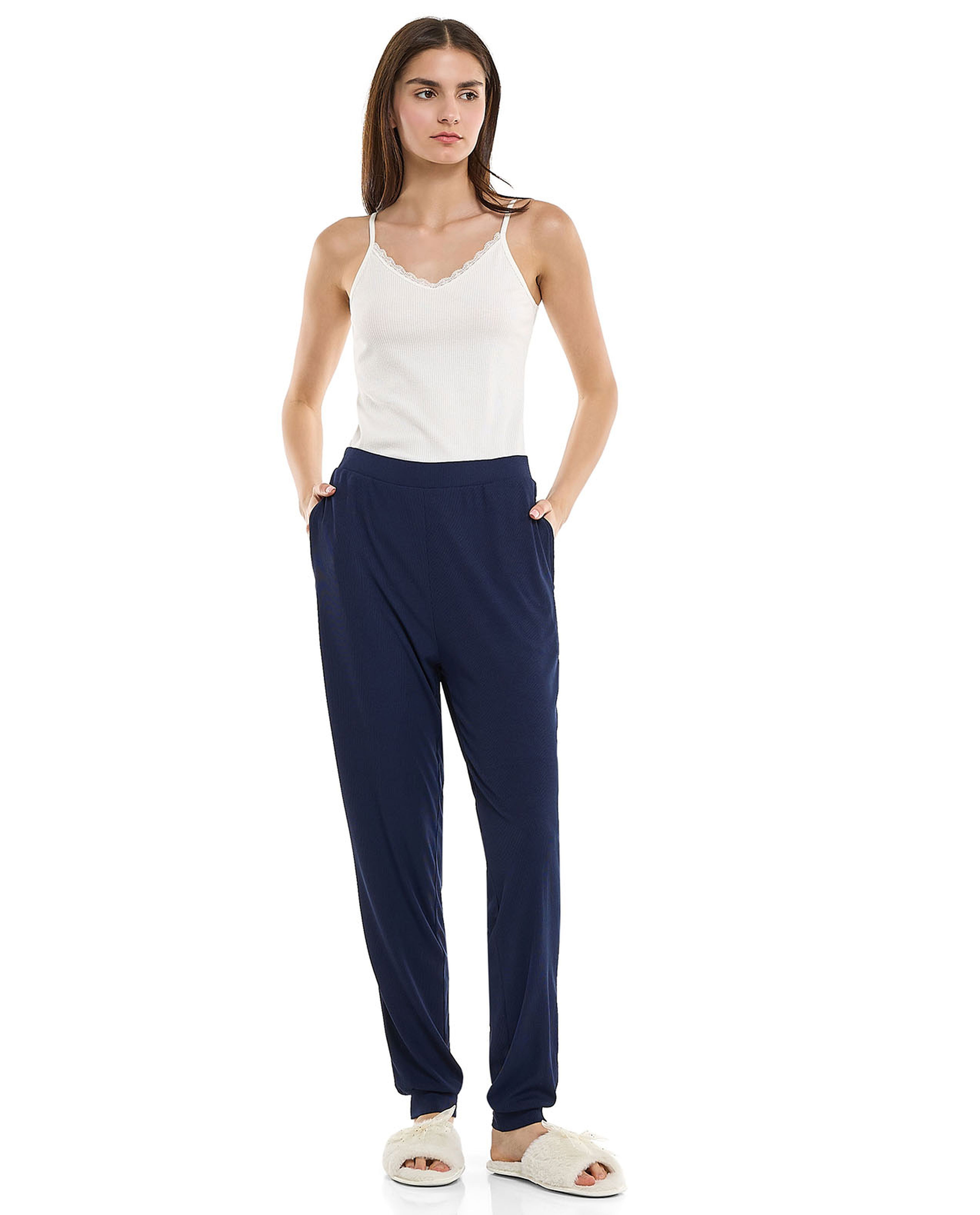 Ribbed Lace Trim Camisole with V-Neck
