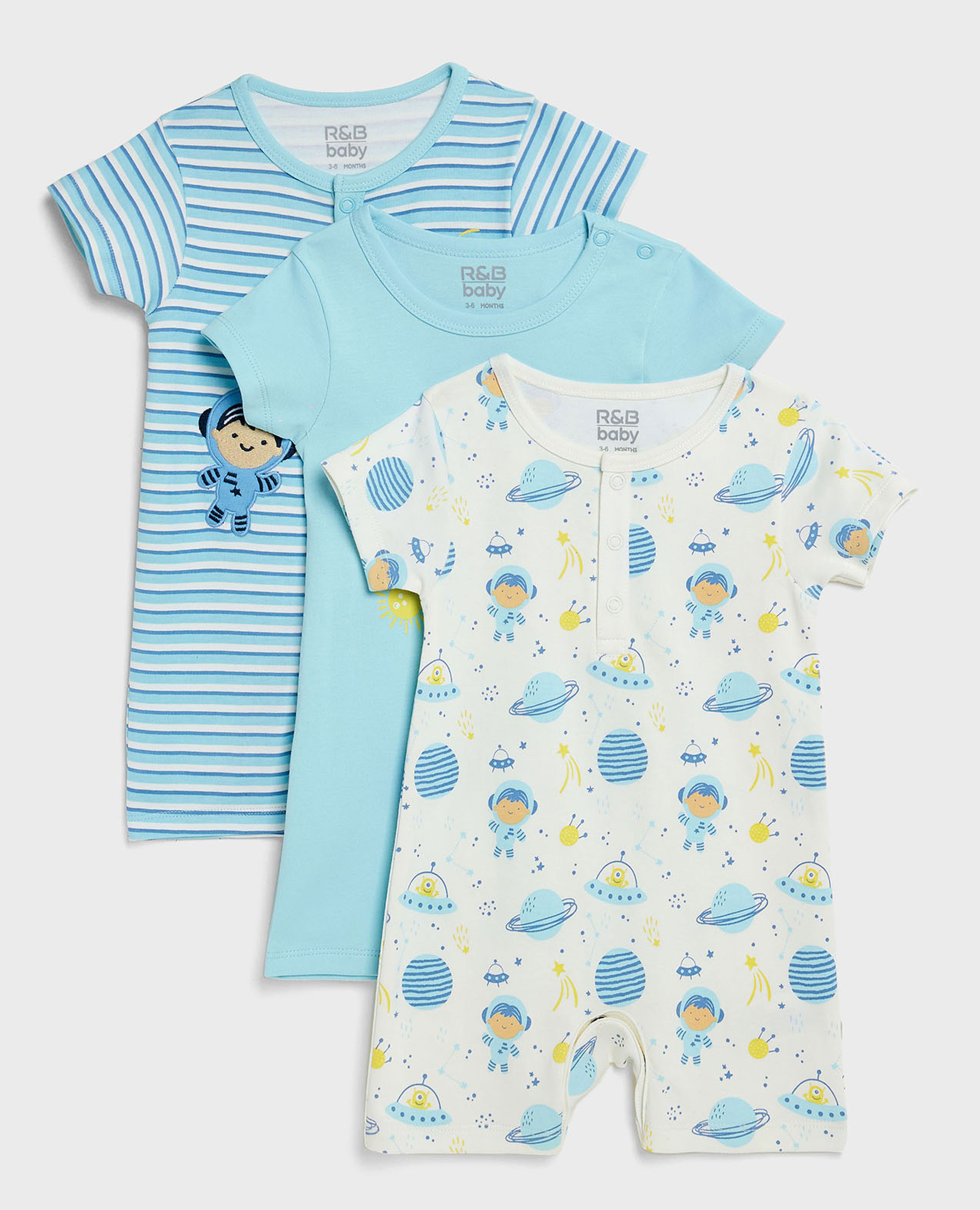 3 Pack Printed Rompers with Short Sleeves