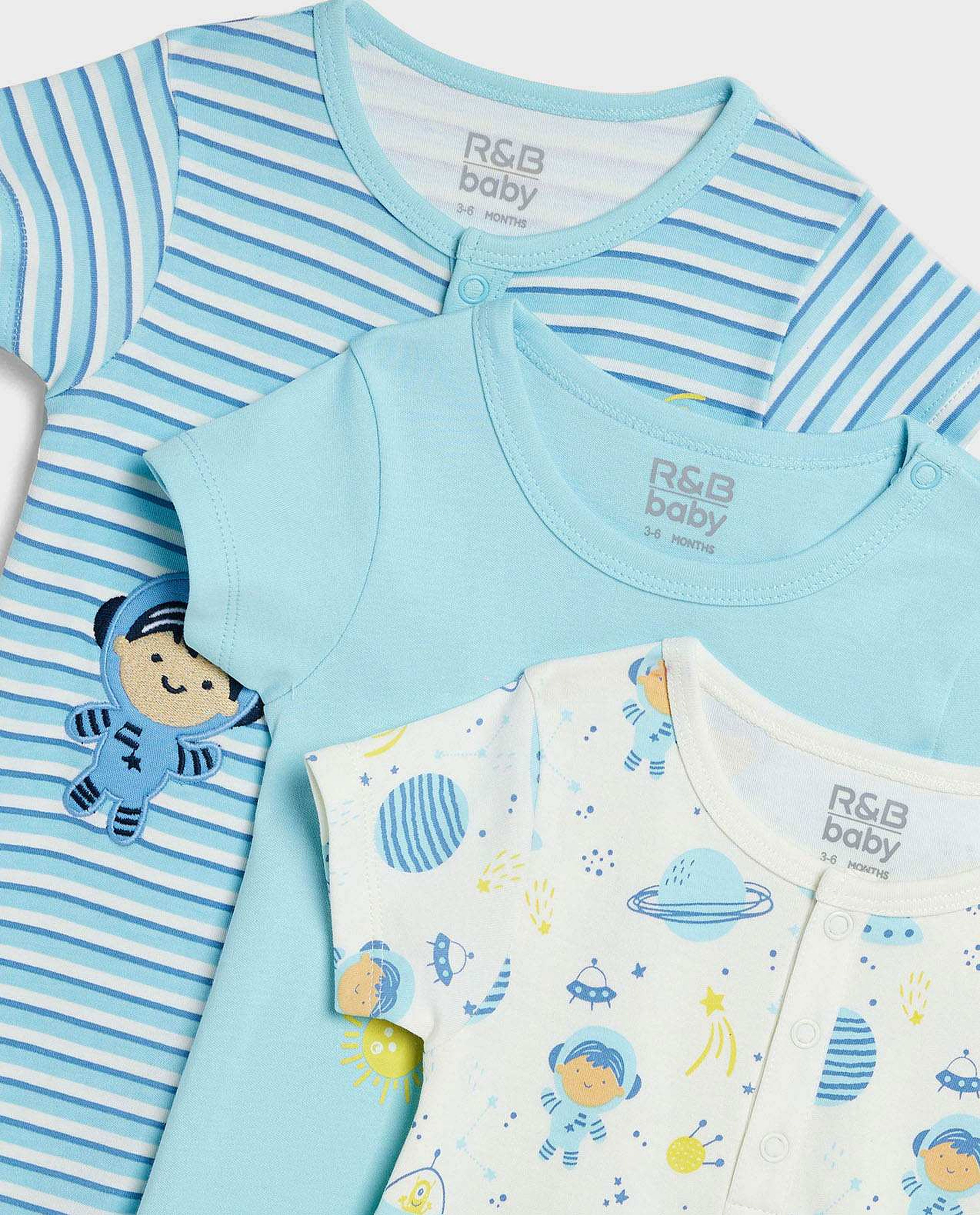 3 Pack Printed Rompers with Short Sleeves