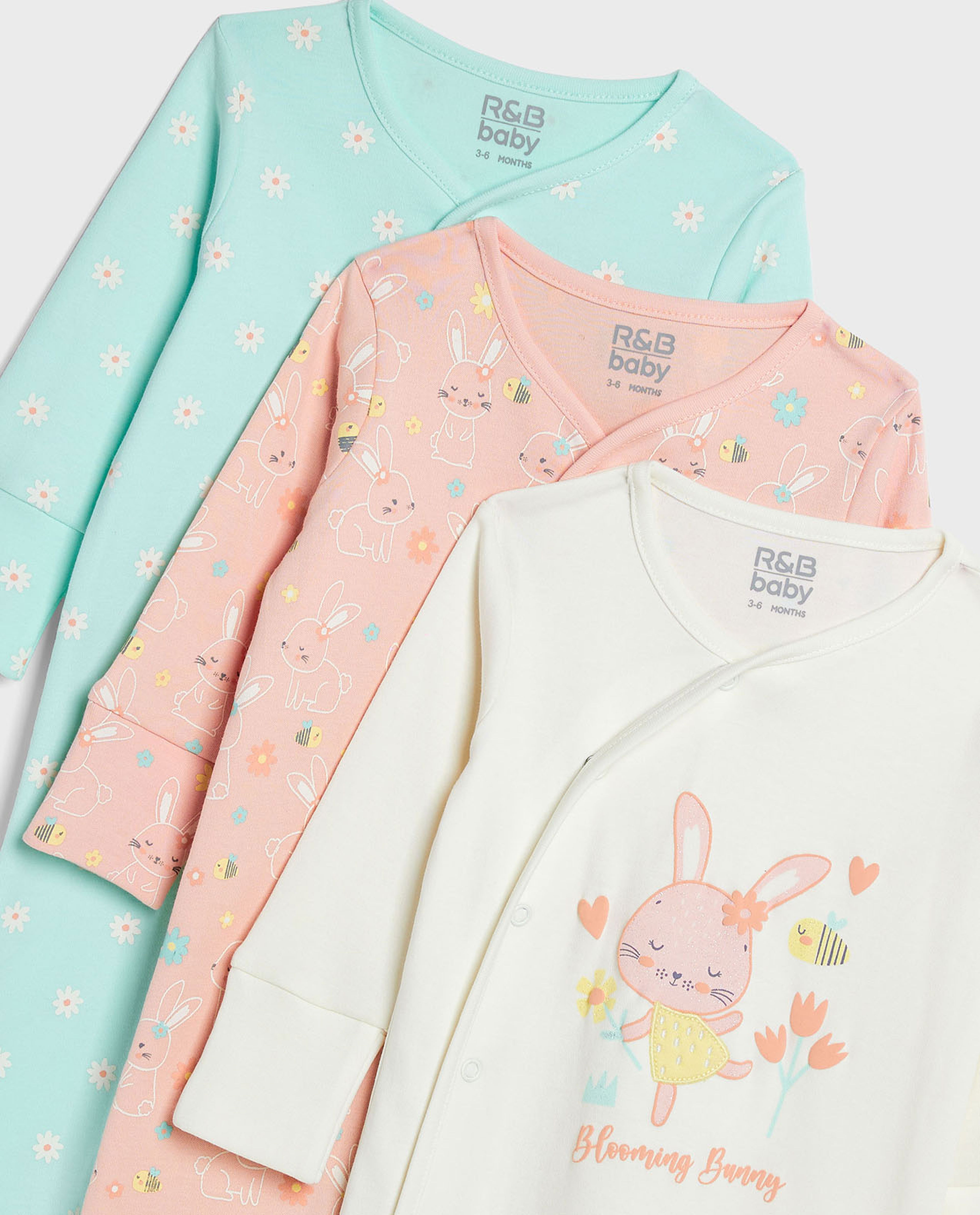 3 Pack Printed Sleepsuits with Long Sleeves