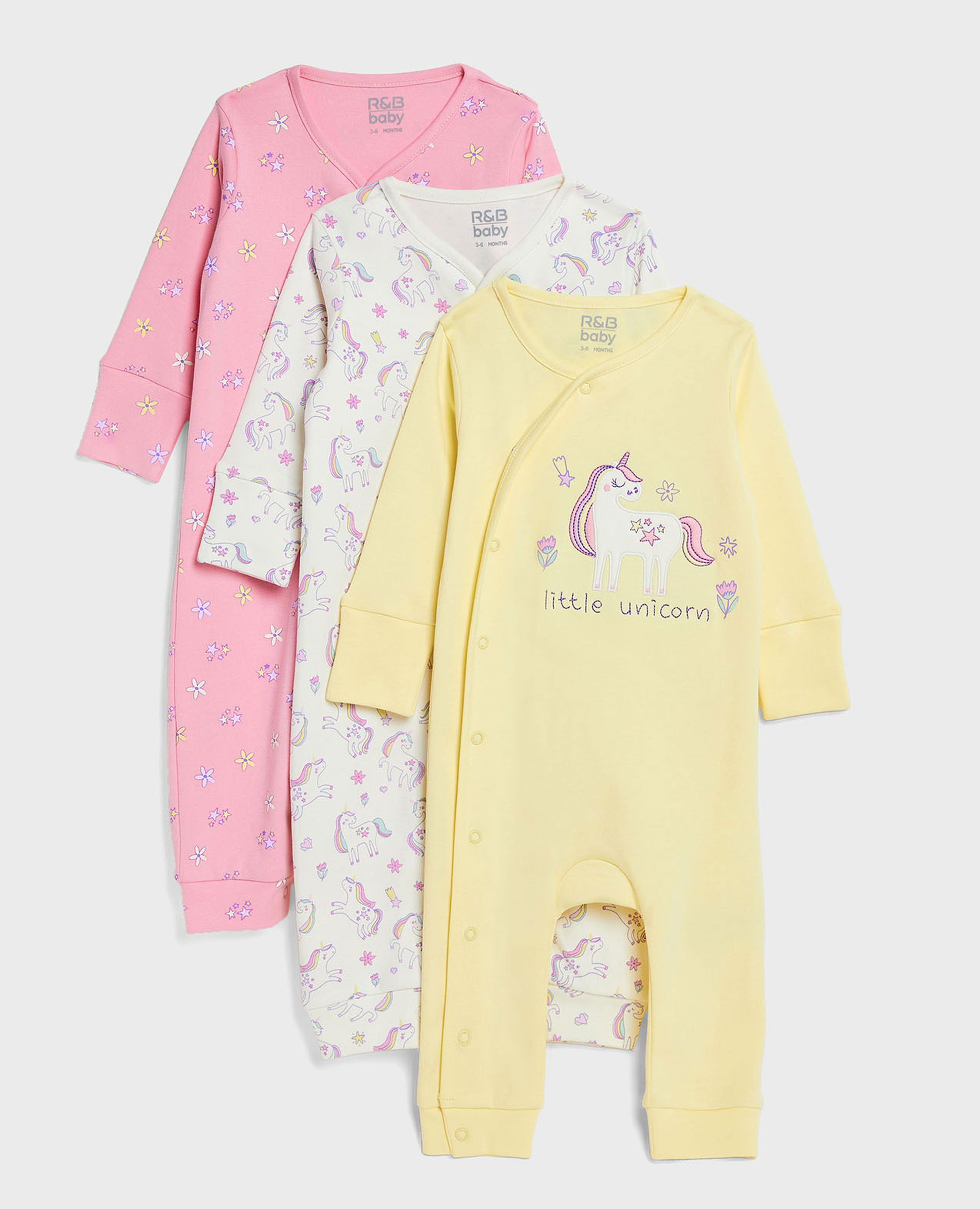 3 Pack Printed Sleepsuits with Long Sleeves