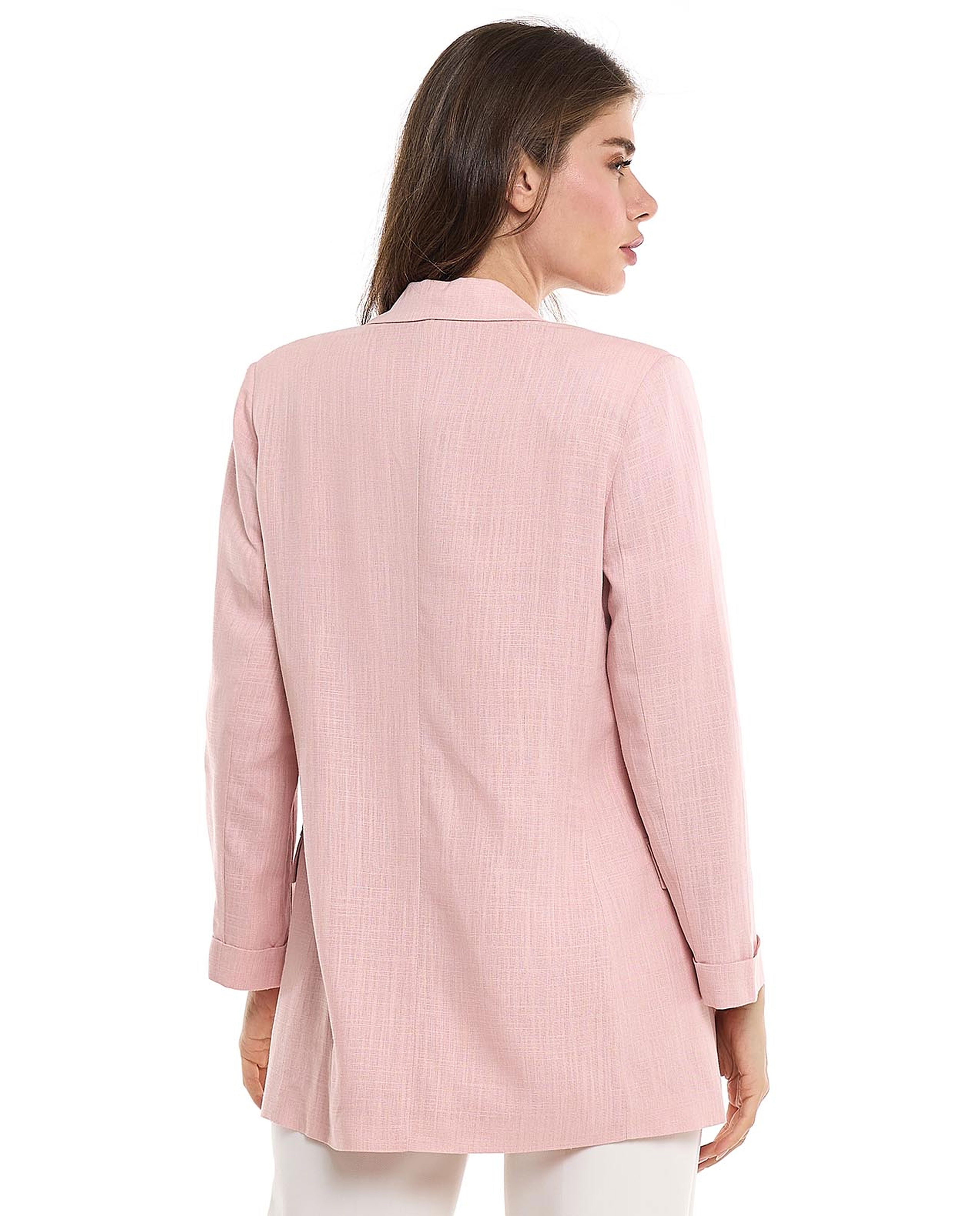 Solid Jacket with Lapel Collar and Long Sleeves