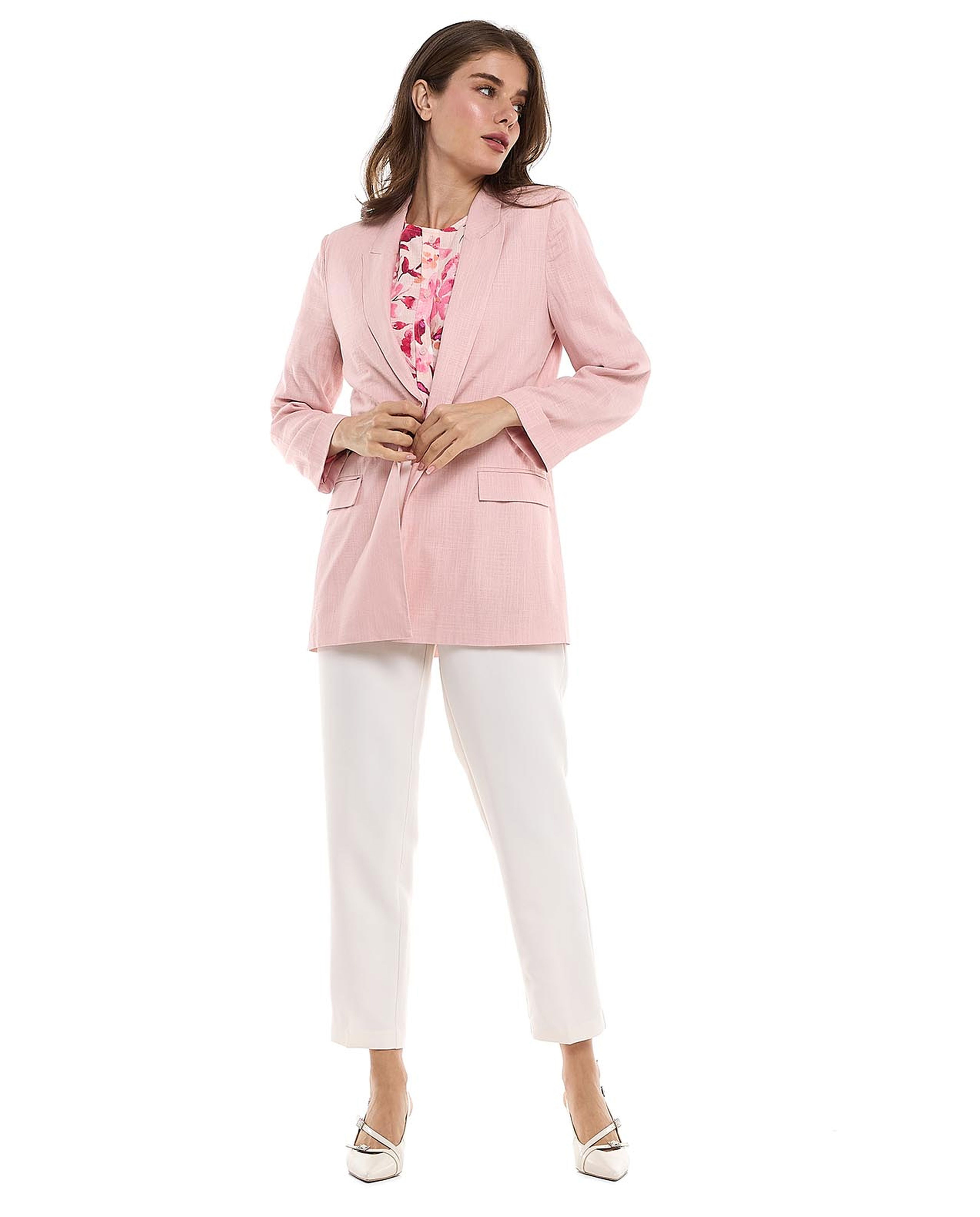 Solid Jacket with Lapel Collar and Long Sleeves