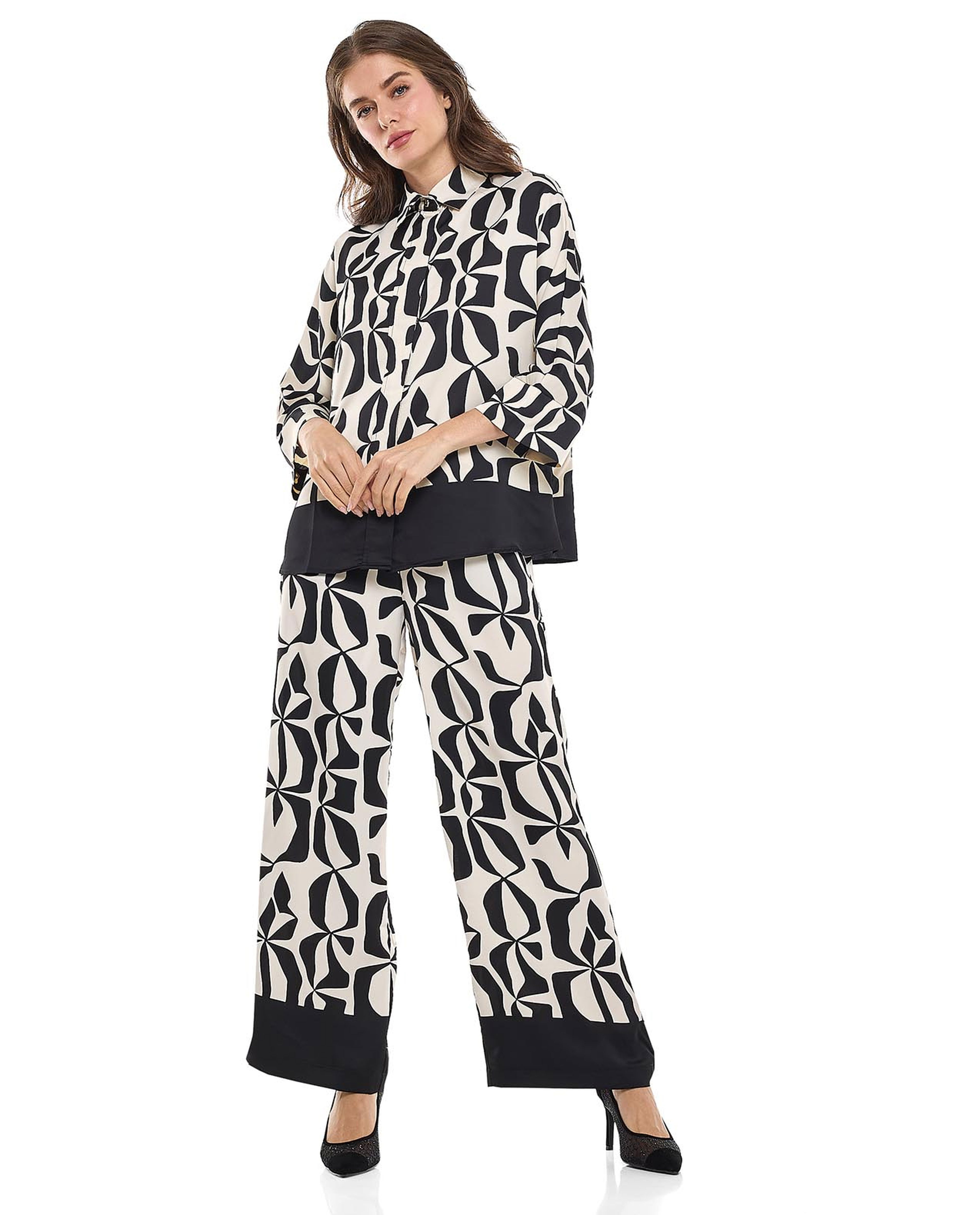 Patterned Wide Leg Pants with Drawstring Waist