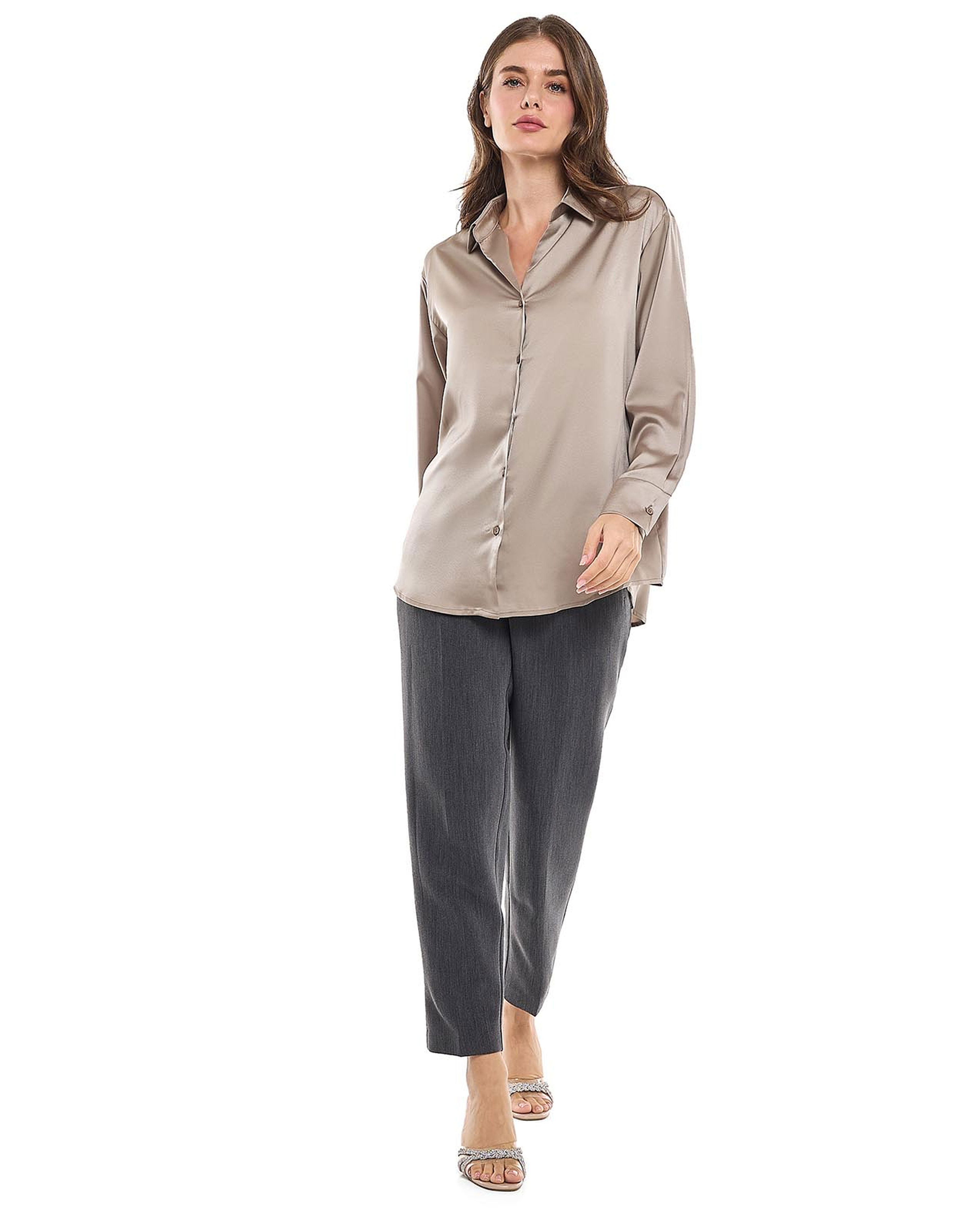 Solid Shirt with Classic Collar and Long Sleeves