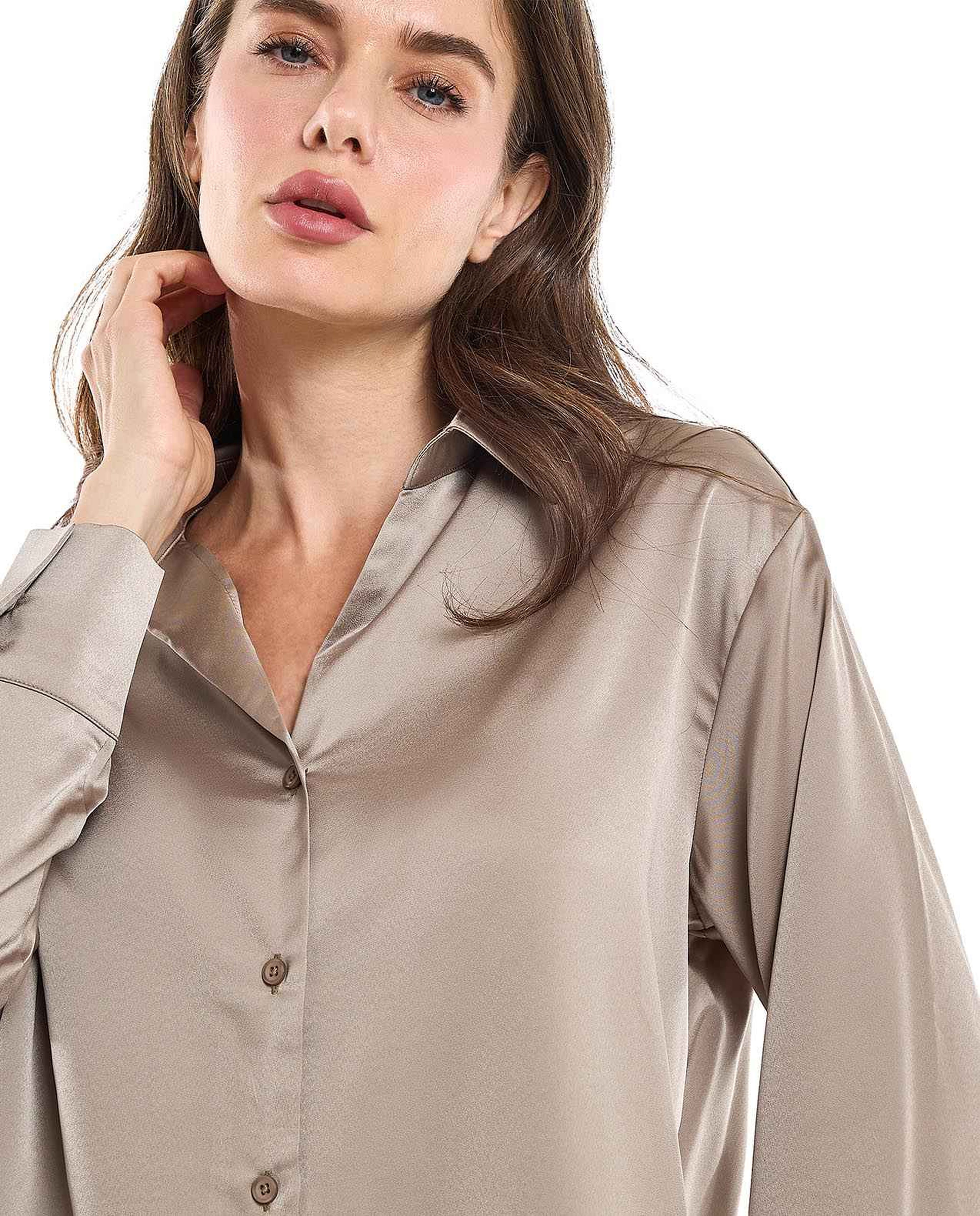 Solid Shirt with Classic Collar and Long Sleeves