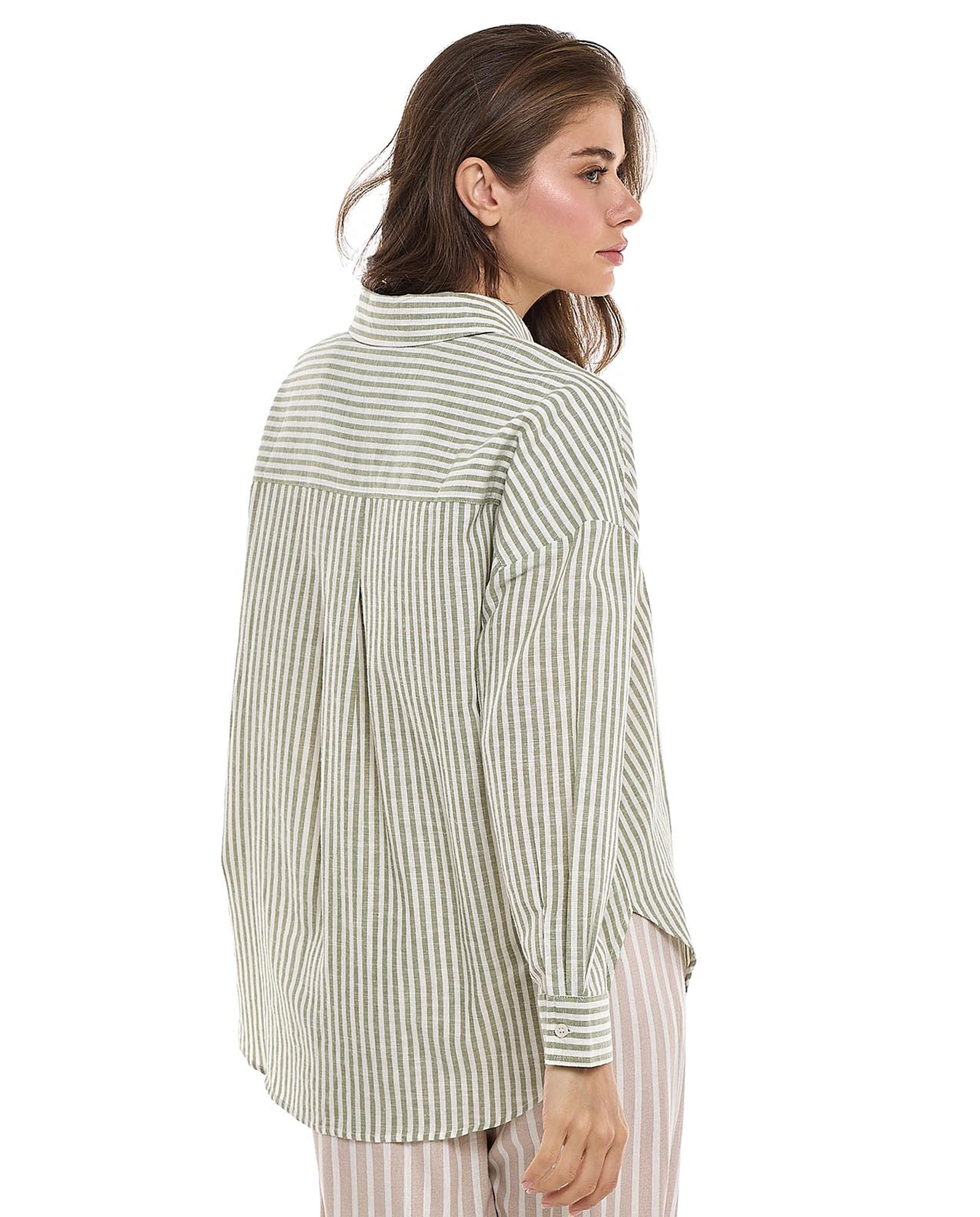 Striped Tunic Shirt with Classic Collar and Long Sleeves
