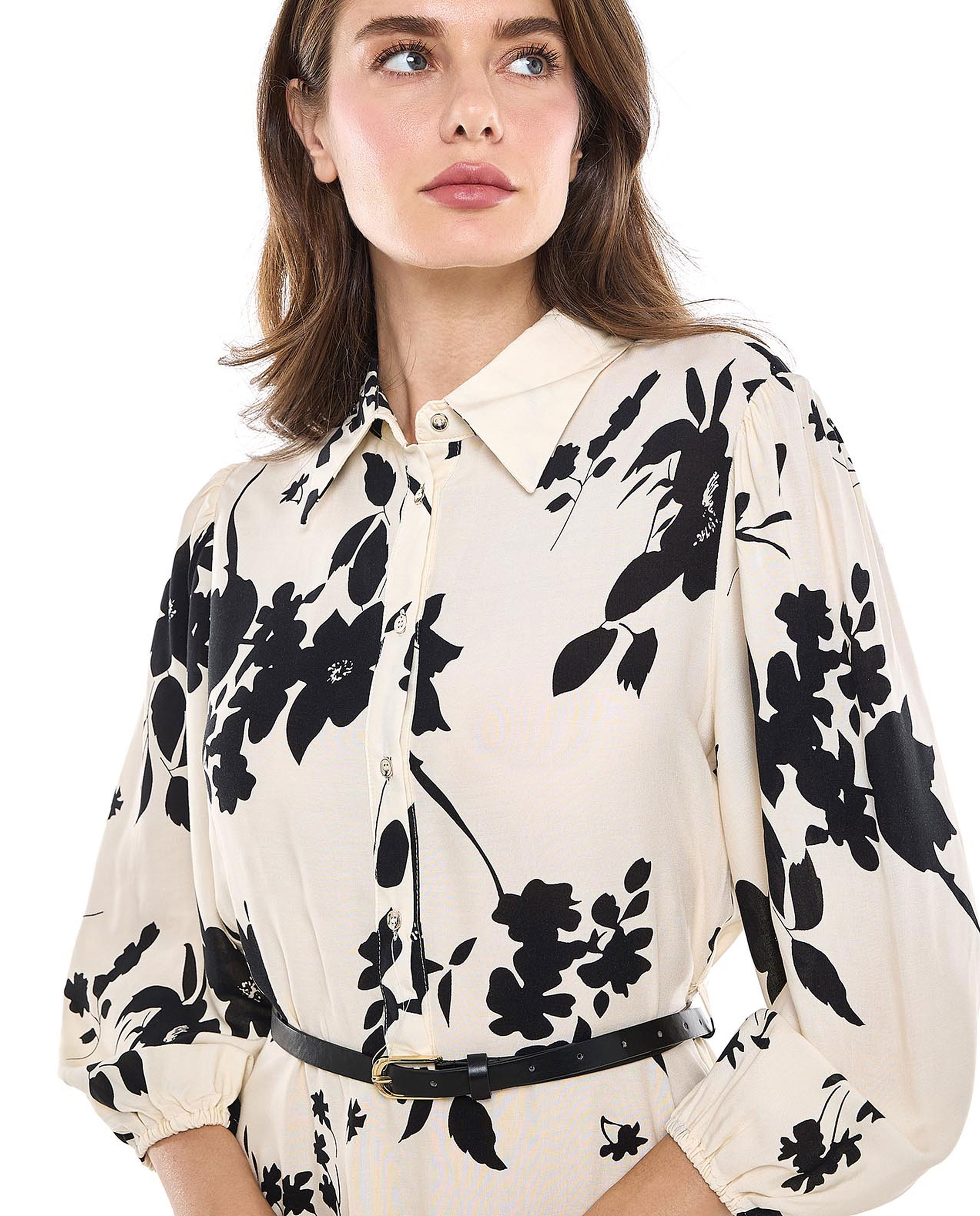 Printed Shirt Dress with Classic Collar and Long Sleeves