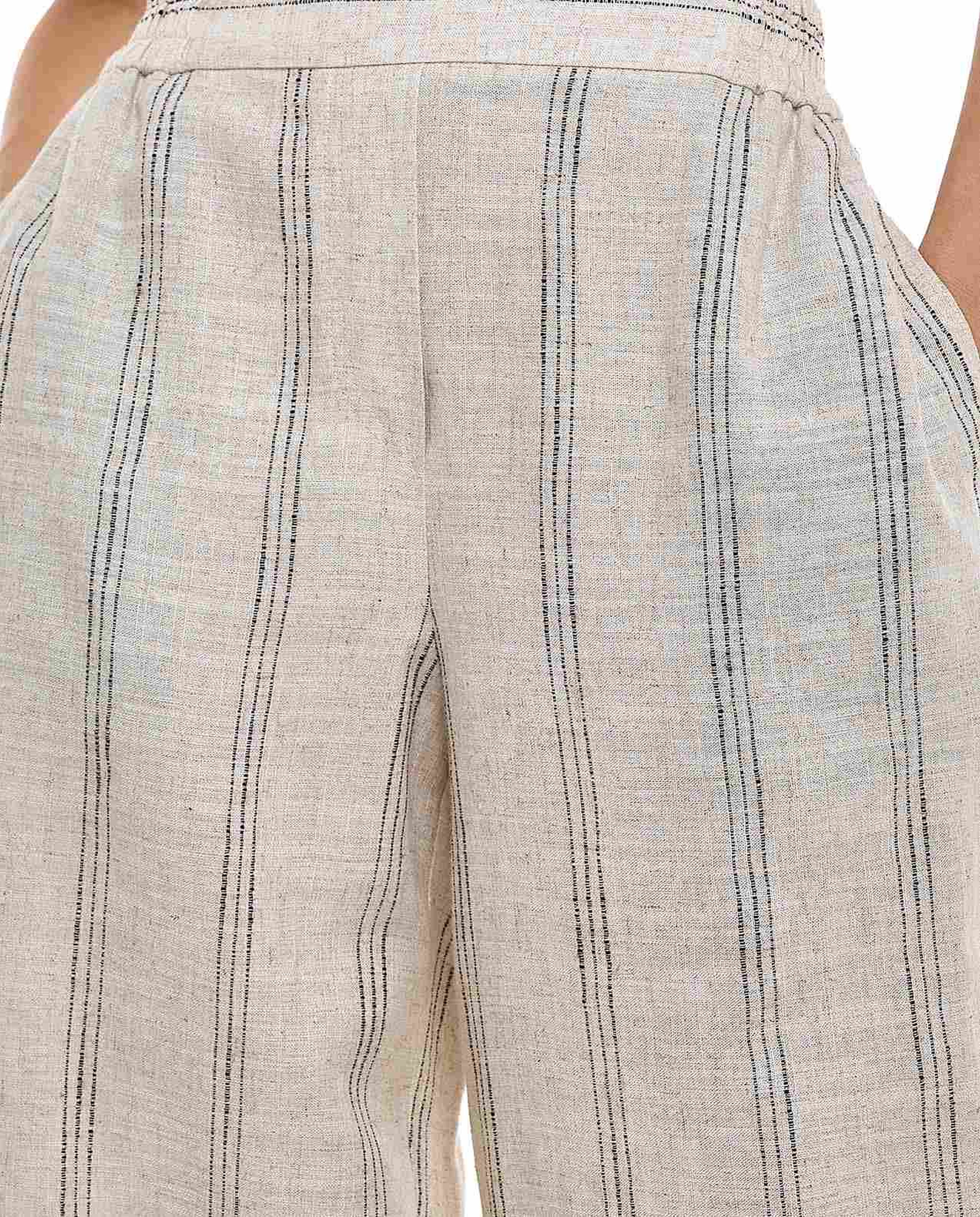 Striped Straight Fit Pants with Elastic Waist