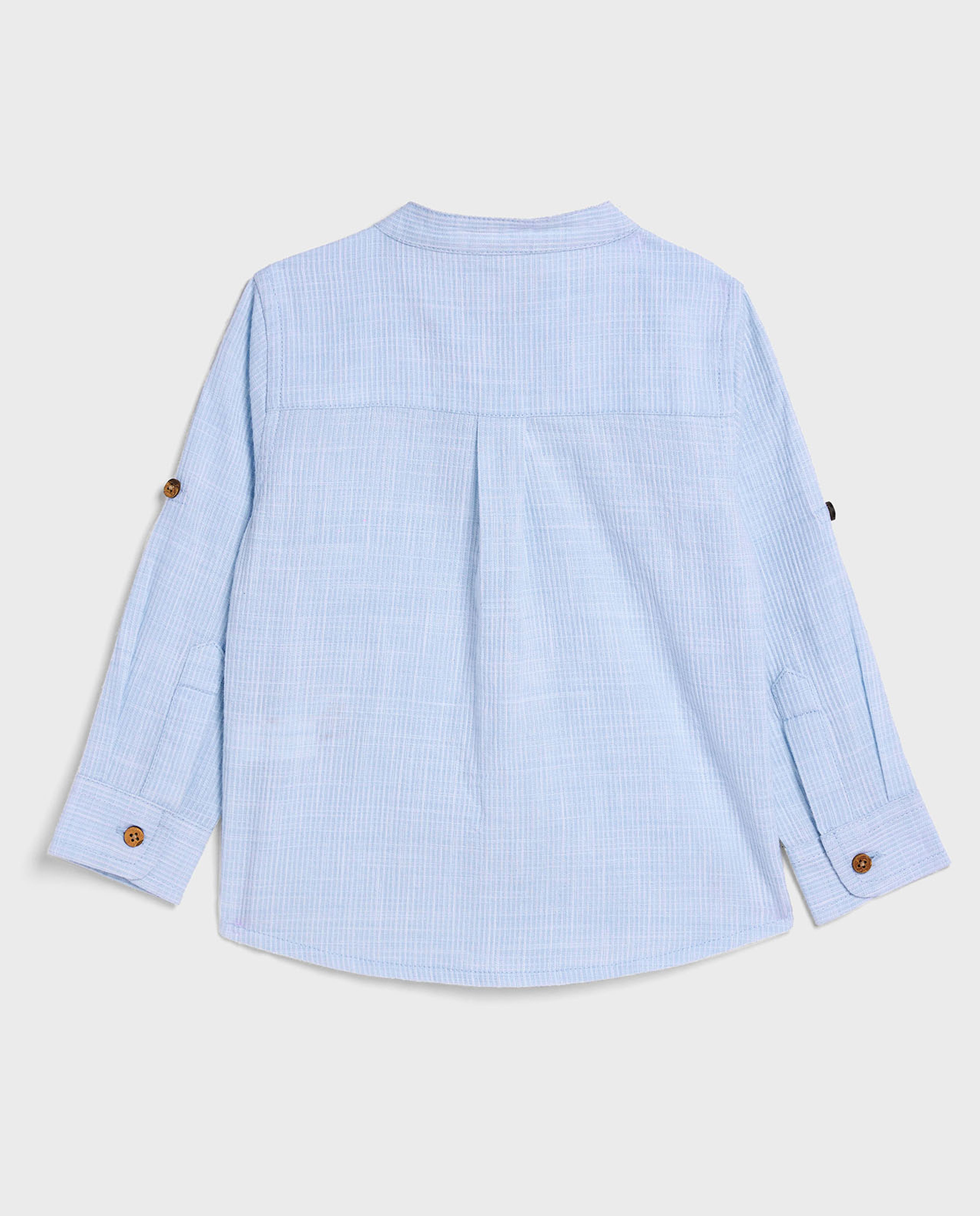 Ribbed Shirt with Mandarin Collar and Long Sleeves