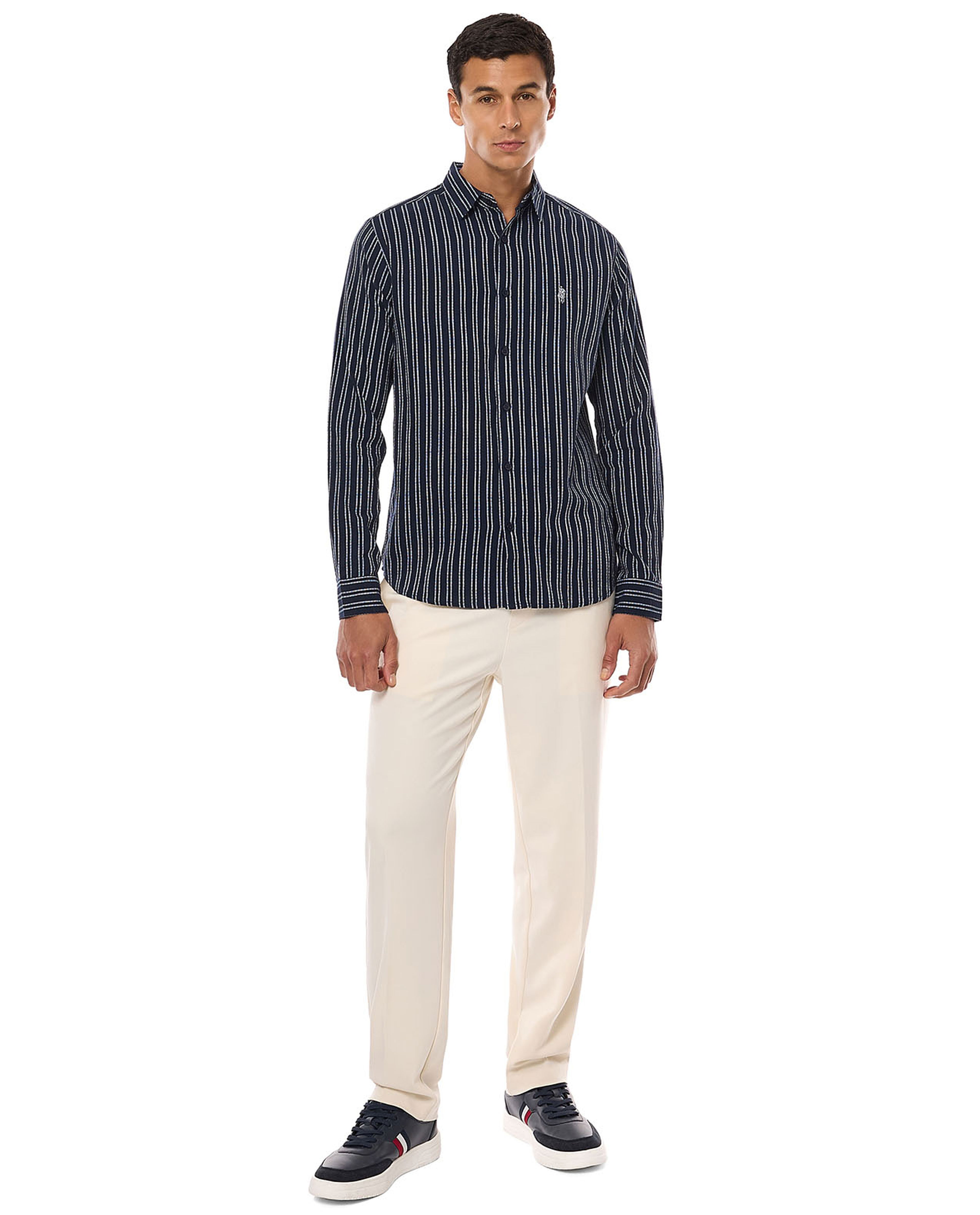 Striped Shirt with Classic Collar and Long Sleeves