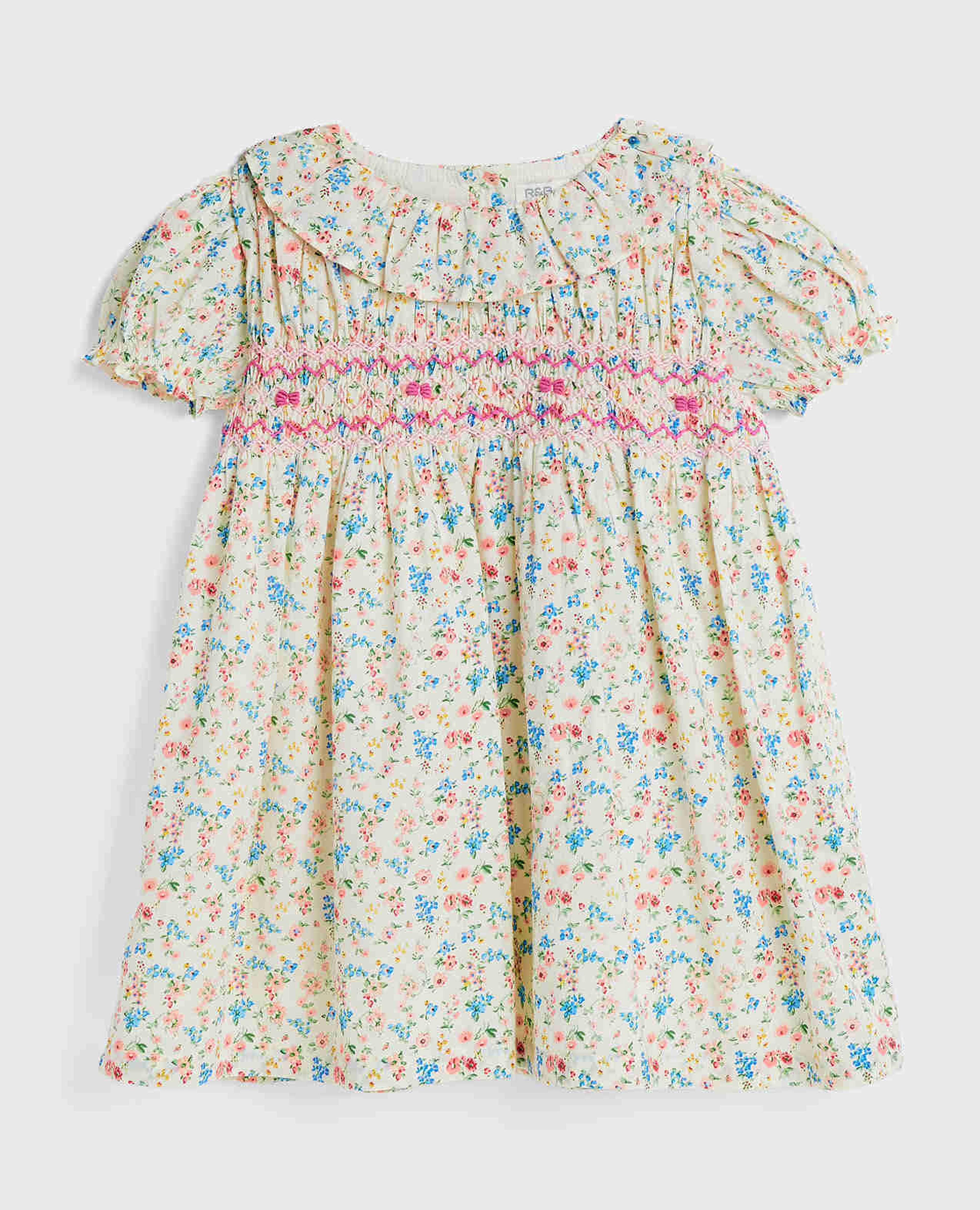 Floral Printed Dress with Crew Neck and Puff Sleeves