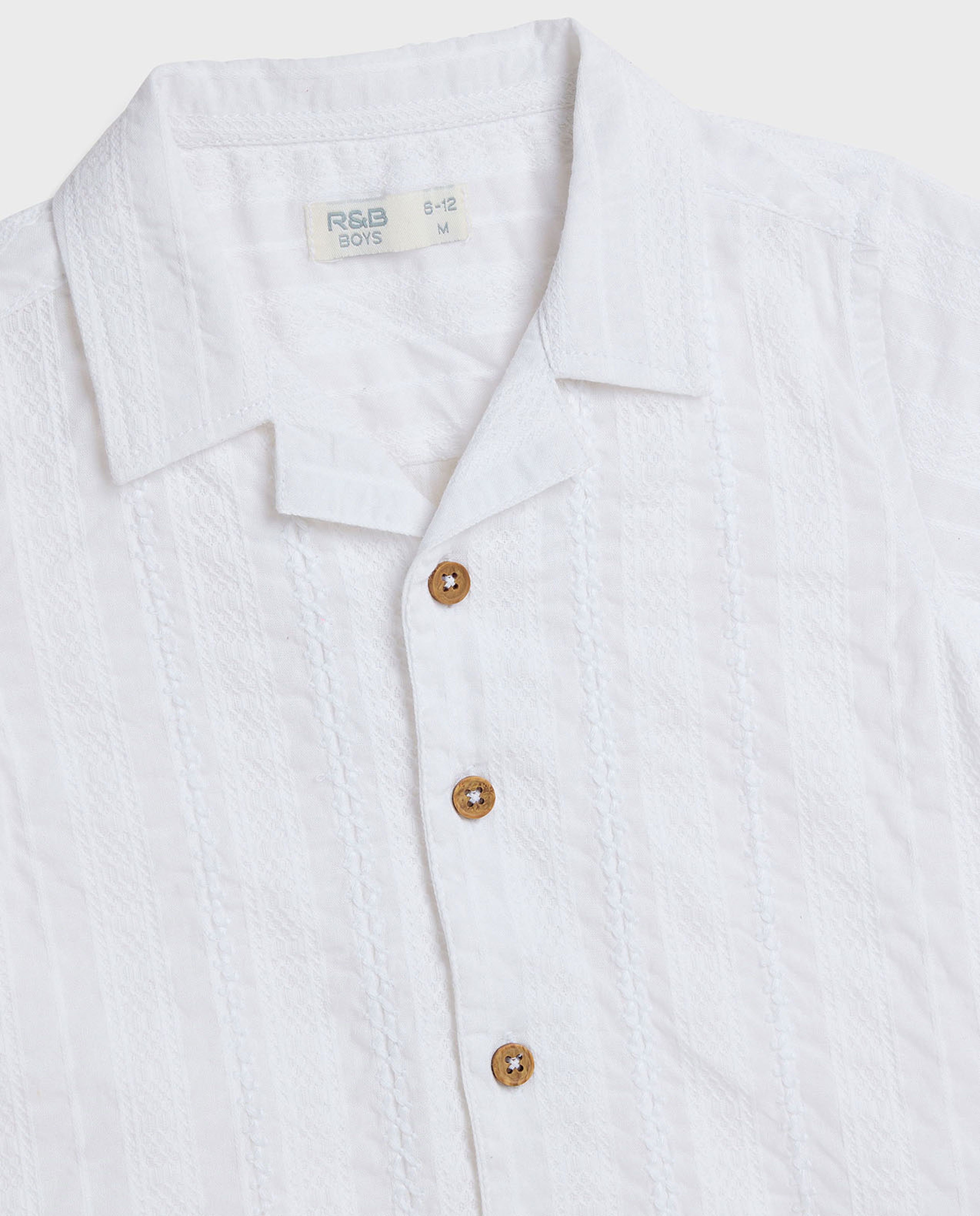 Textured Shirt with Revere Collar and Short Sleeves