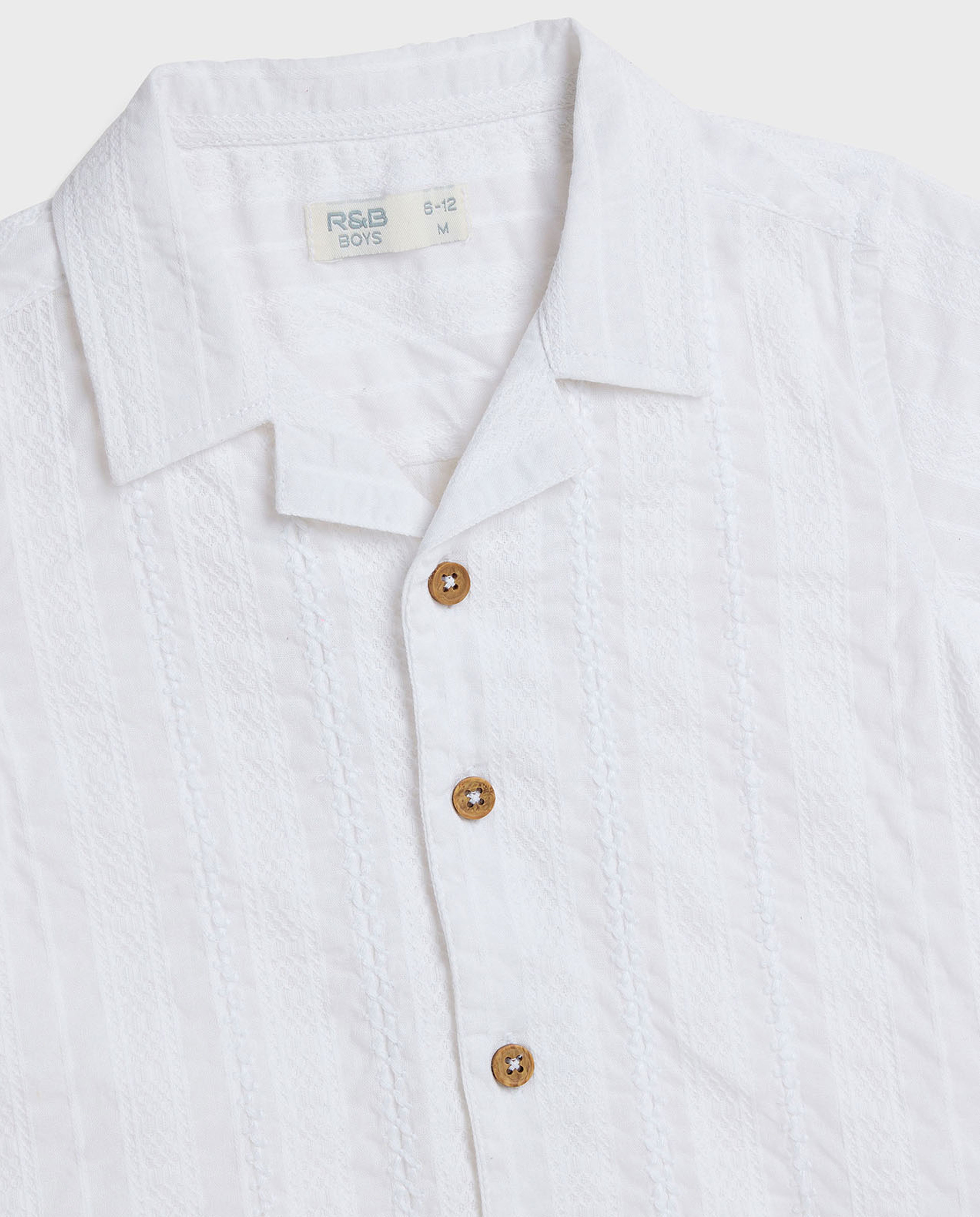 Textured Shirt with Revere Collar and Short Sleeves