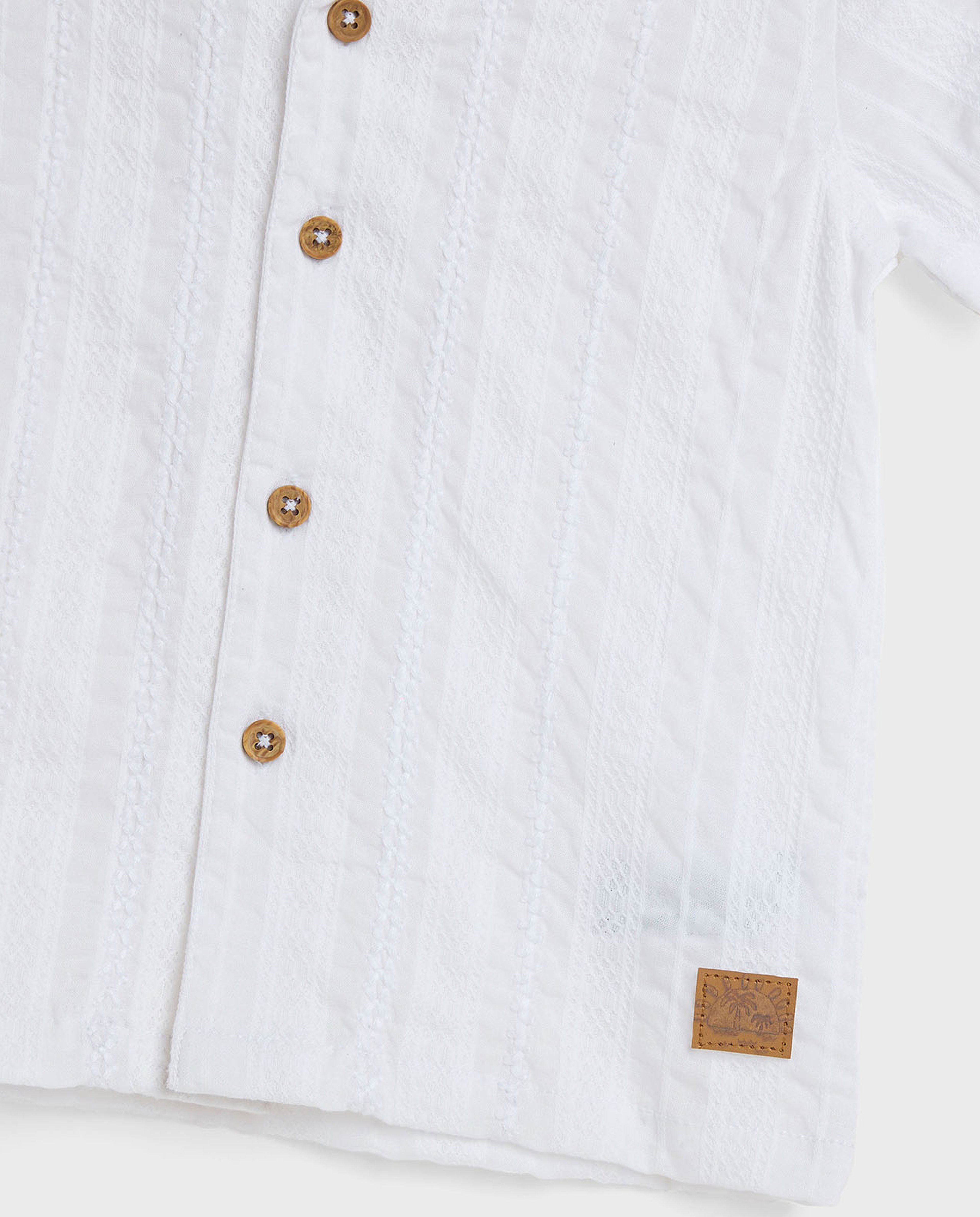 Textured Shirt with Revere Collar and Short Sleeves