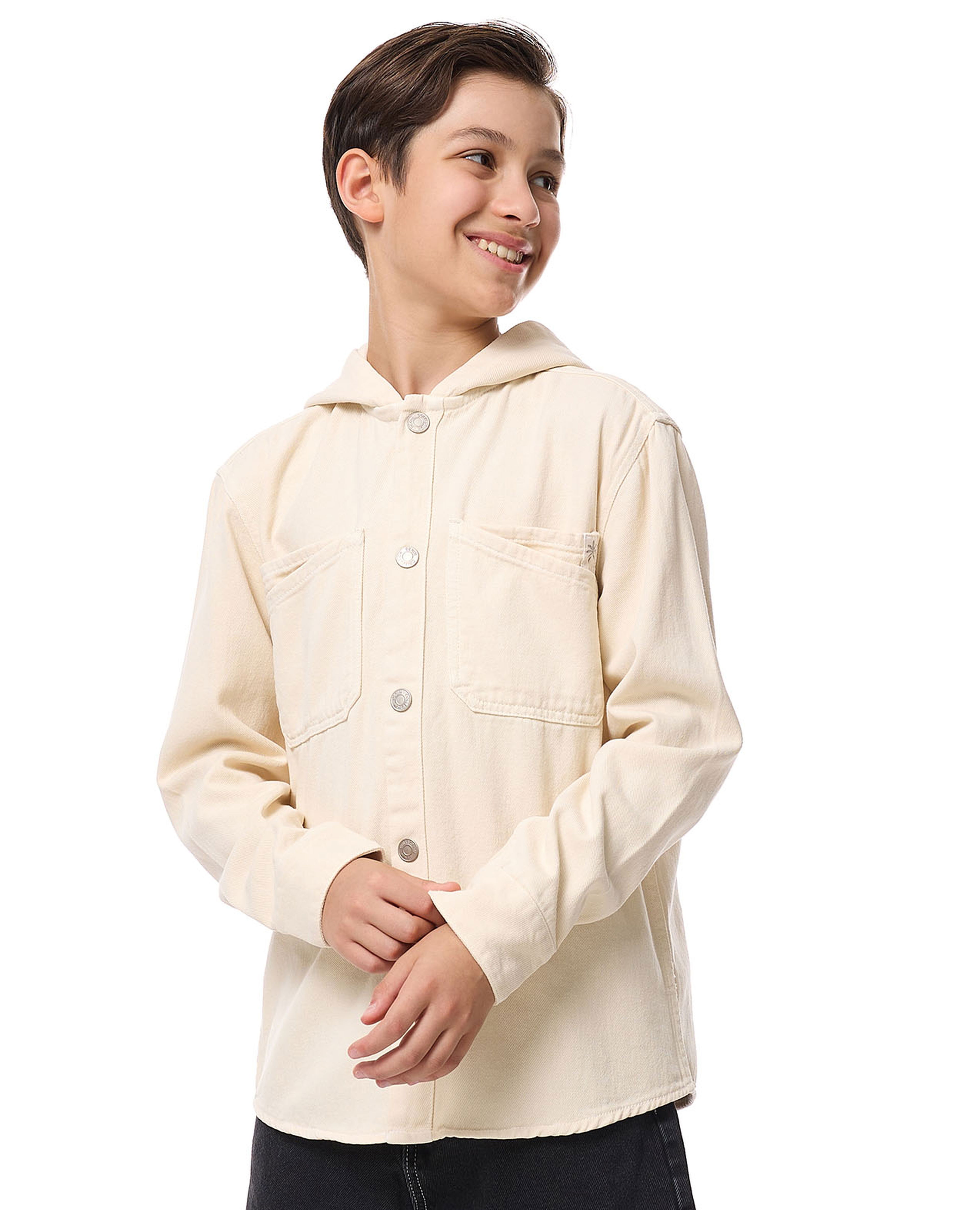 Pocket Detail Hooded Shirt with Long Sleeves
