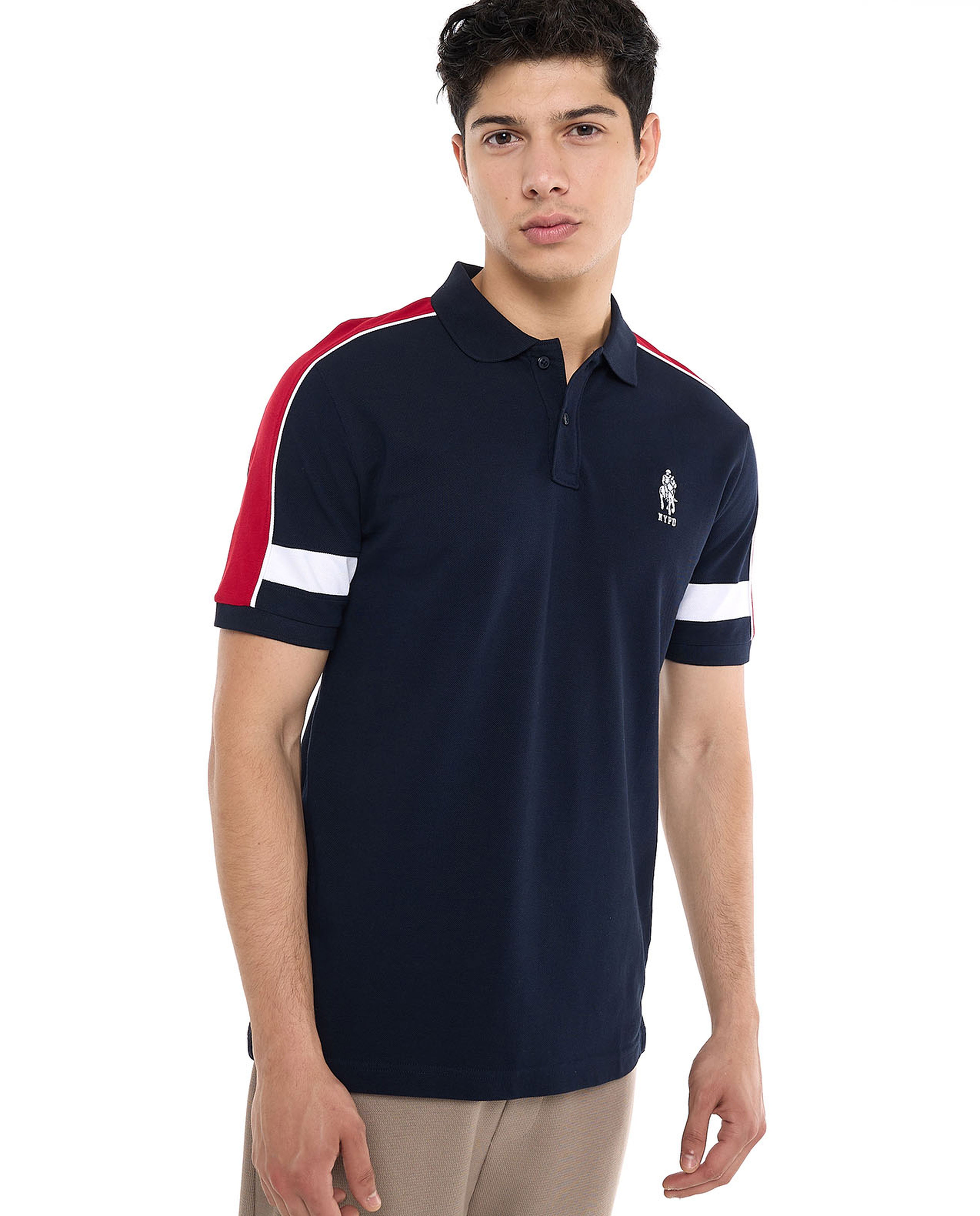 Colorblock Polo T-Shirt with Short Sleeves