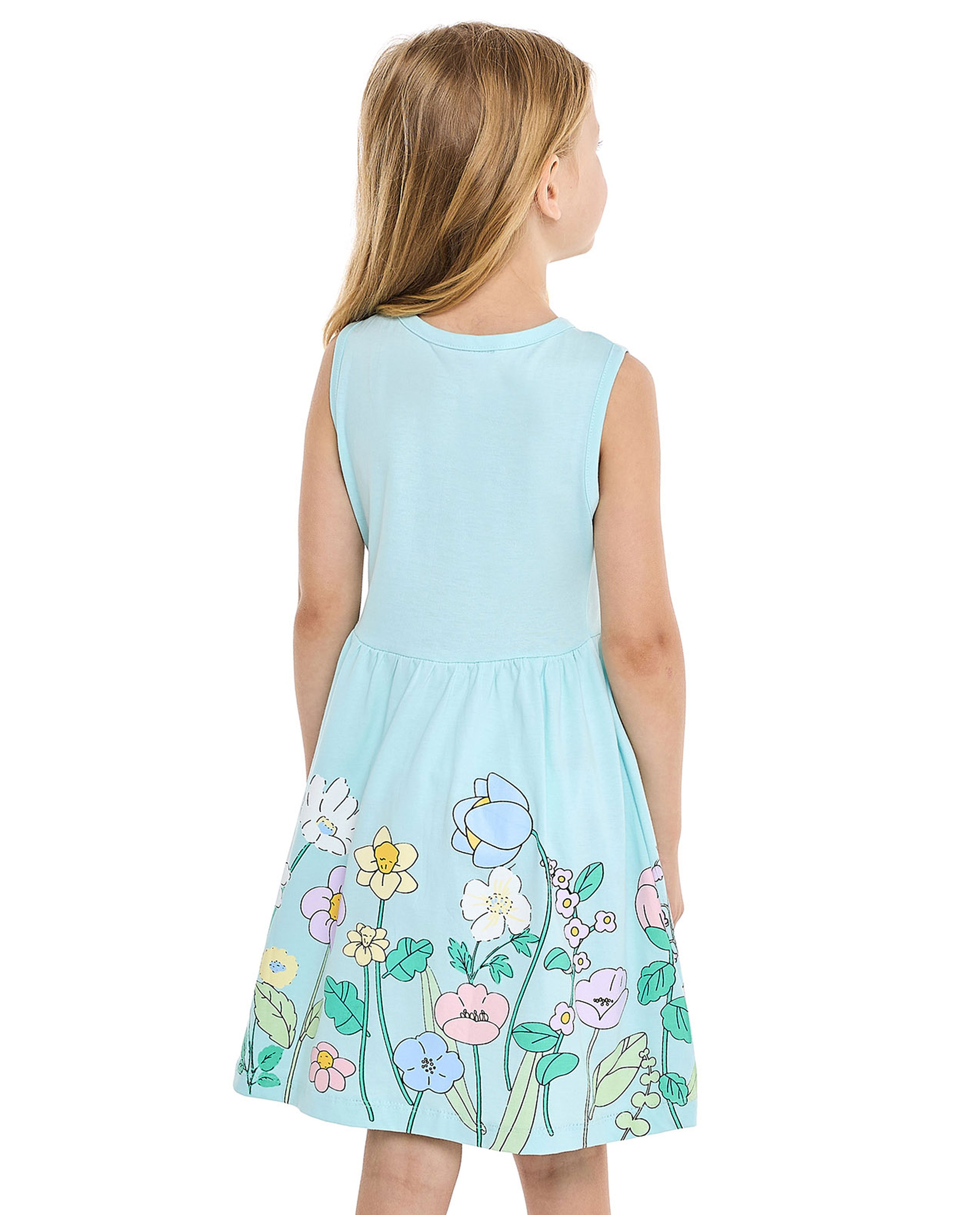 Floral Printed Sleeveless Dress with Crew Neck