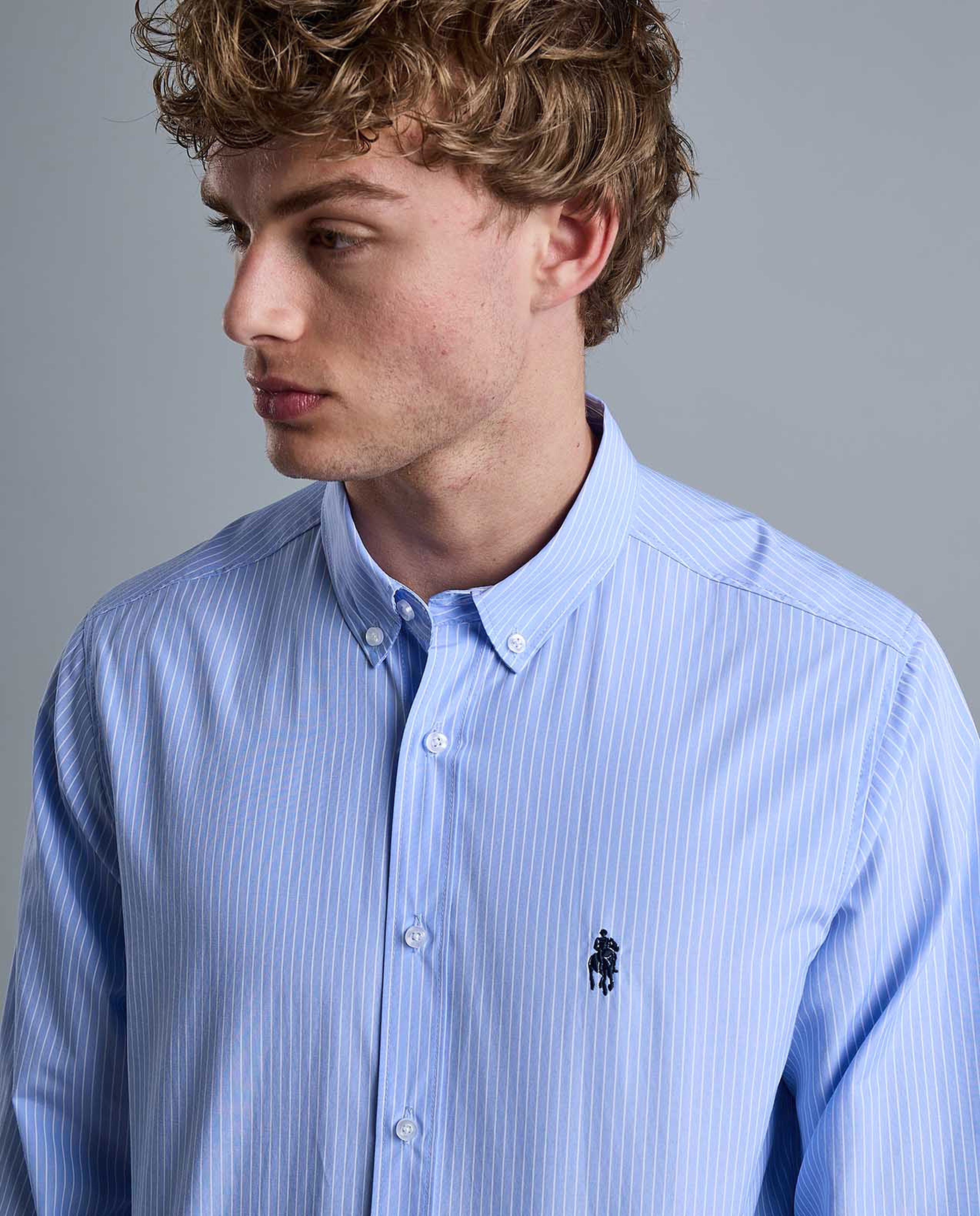 Striped Shirt with Button-Down Collar and Long Sleeves